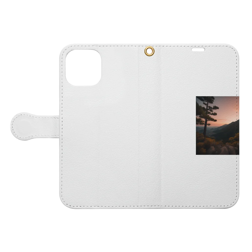 chachamaaruの夕陽が山々にそそぐ美しい光 Book-Style Smartphone Case:Opened (outside)