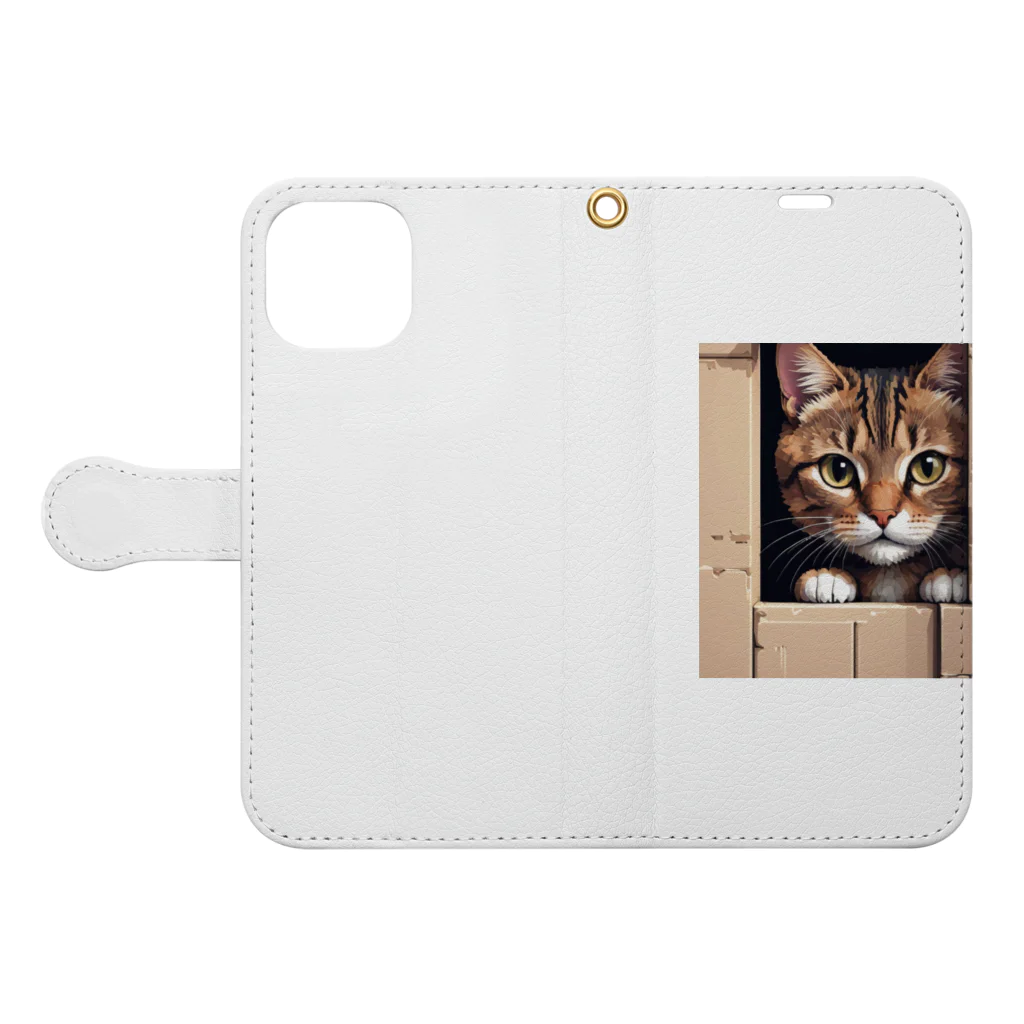 CozyKittyCornerの物陰から観察するかわいい猫 Book-Style Smartphone Case:Opened (outside)