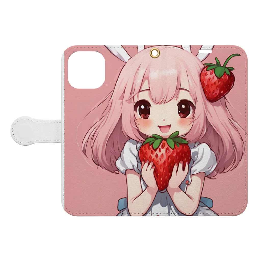 うさぎウサギのいちご大好き、うさみみチャコちゃん Book-Style Smartphone Case:Opened (outside)