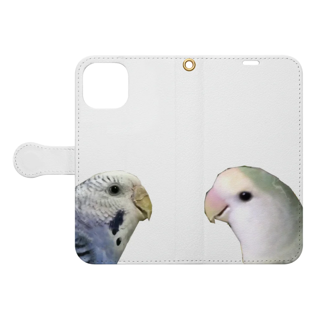 AochanChaaachanのセキセイインコのアオちゃんとコザクラインコのチャーちゃん Book-Style Smartphone Case:Opened (outside)