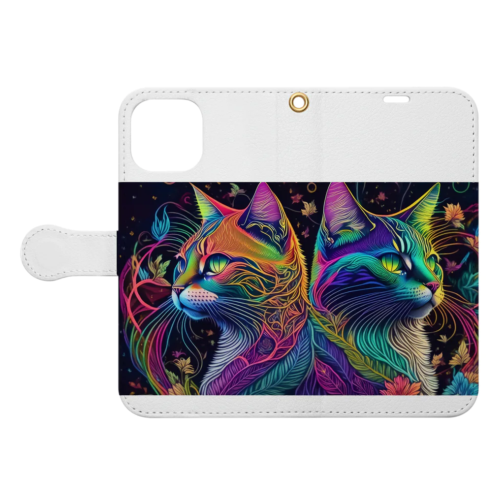 癒しの部屋🐾໒꒱のArt Cat🎨 Book-Style Smartphone Case:Opened (outside)