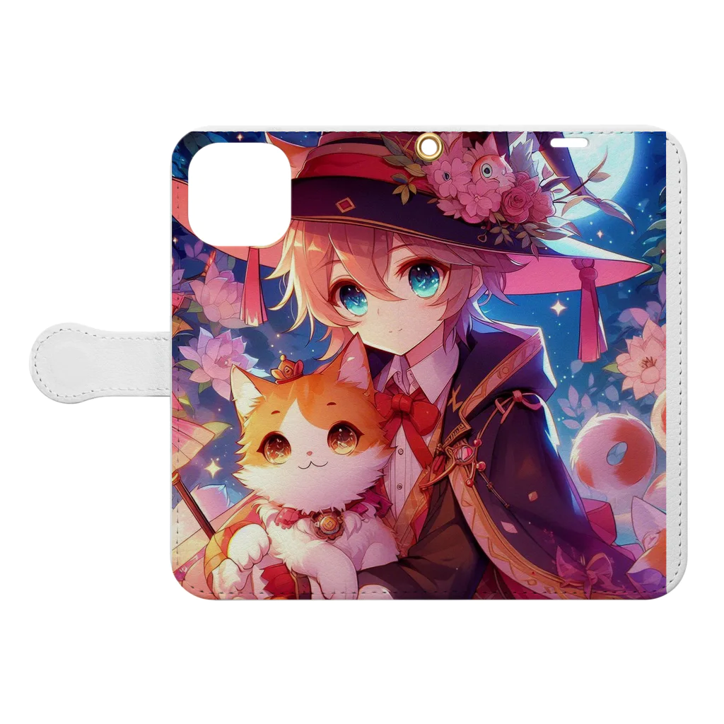 ウツボちゃんの可愛いネコ魔女 Book-Style Smartphone Case:Opened (outside)