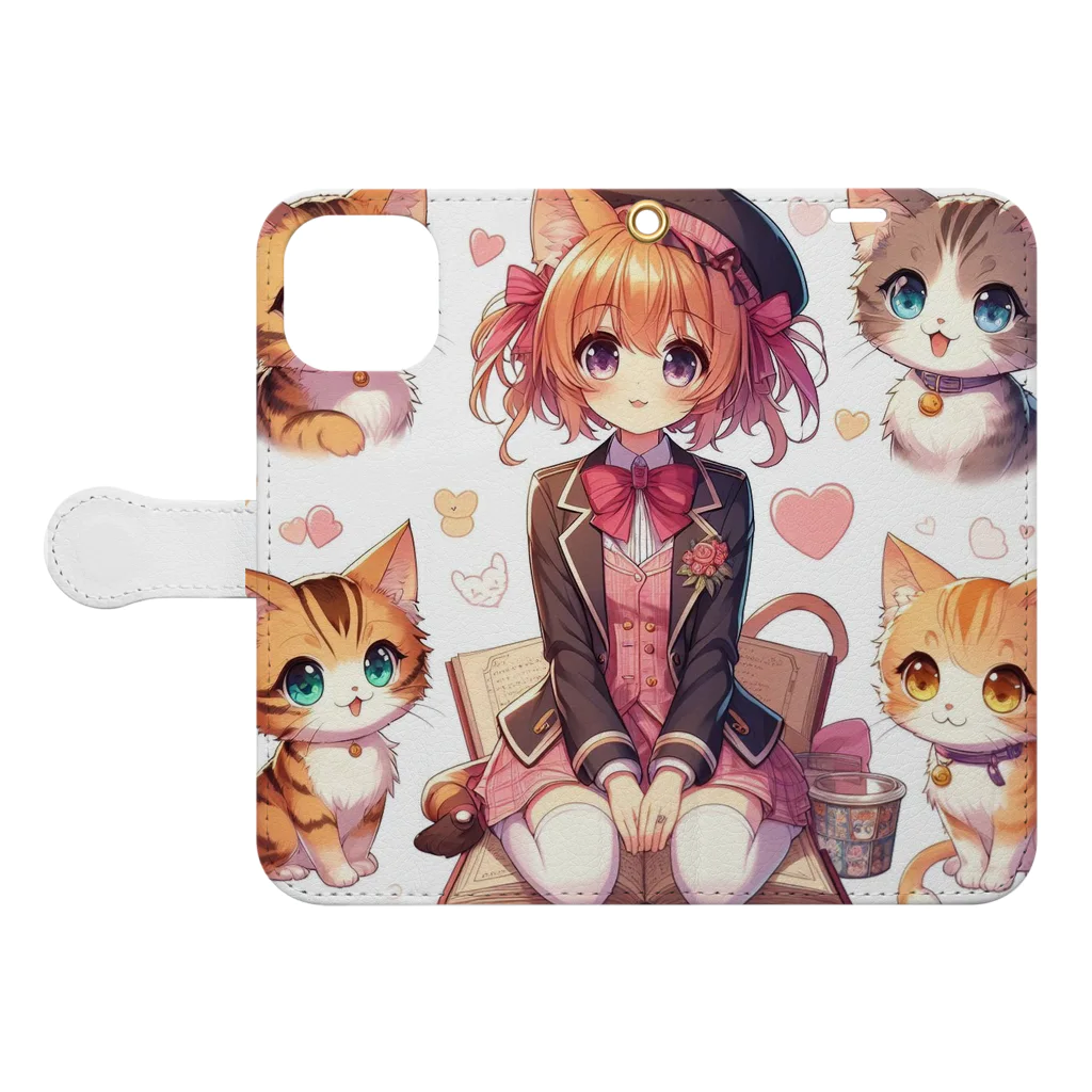 ウツボちゃんの大好きな猫に囲まれて Book-Style Smartphone Case:Opened (outside)