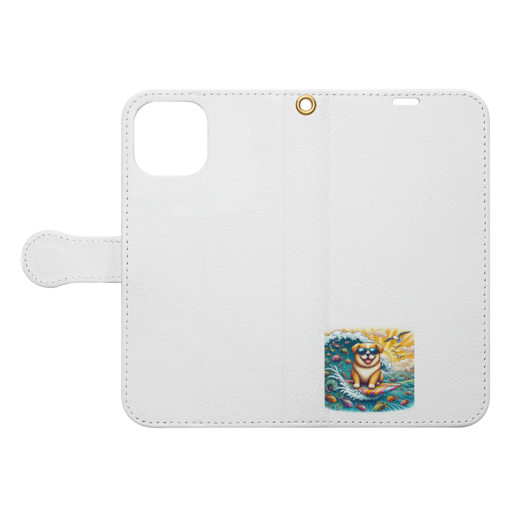 Mizのゆるハウスのサーフィンワンコ Book-Style Smartphone Case:Opened (outside)