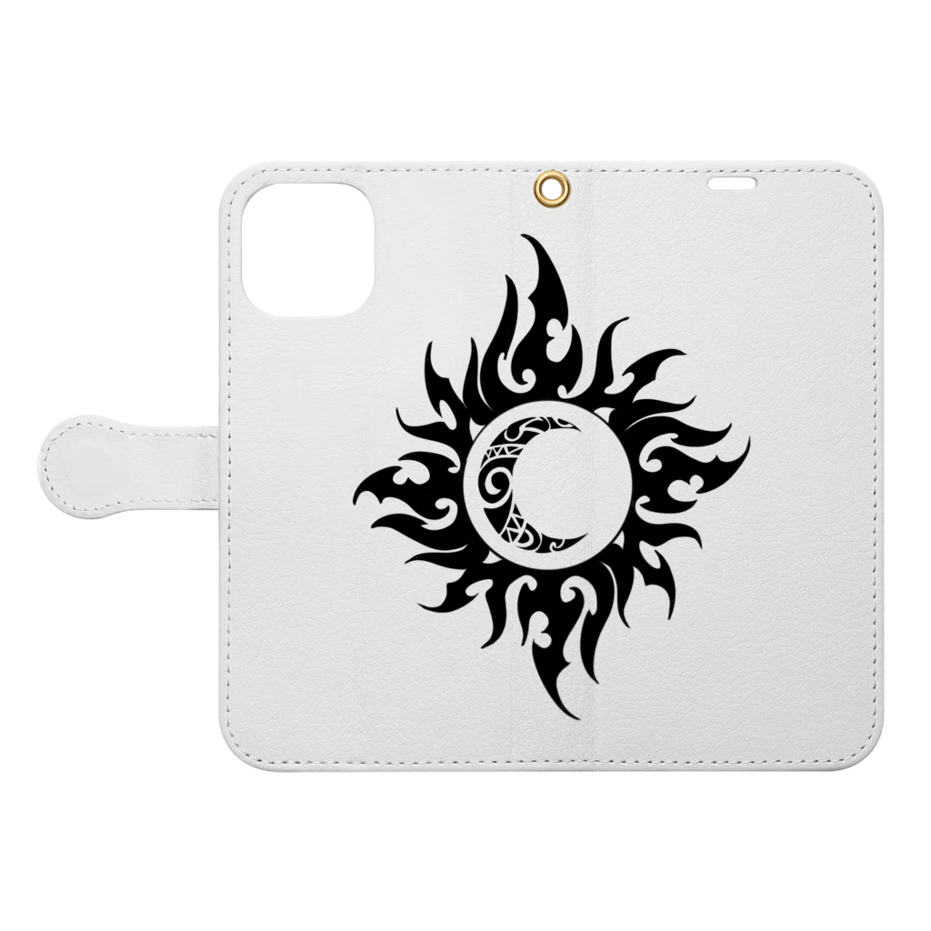 金太郎問屋のトライバルSUN&MOON Book-Style Smartphone Case:Opened (outside)