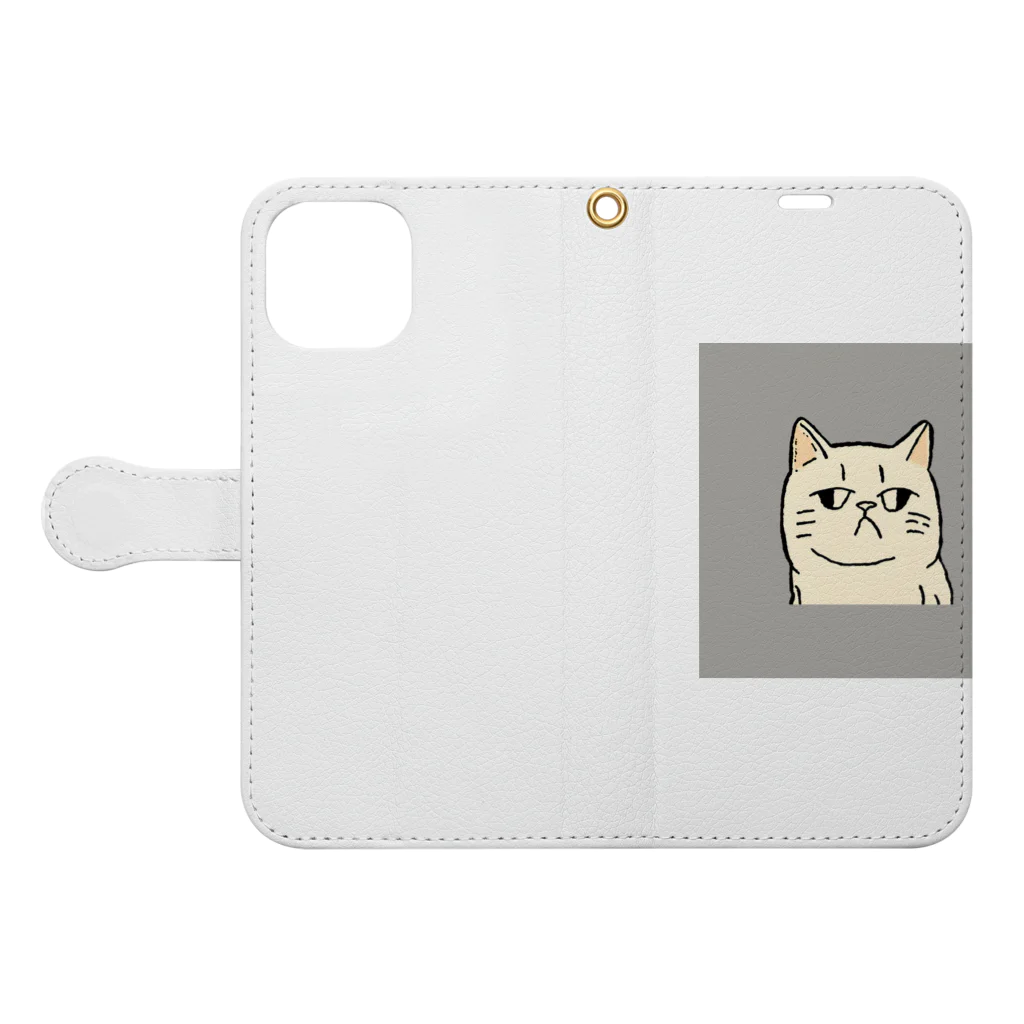 日常のふてくされたネコくん(グレー) Book-Style Smartphone Case:Opened (outside)