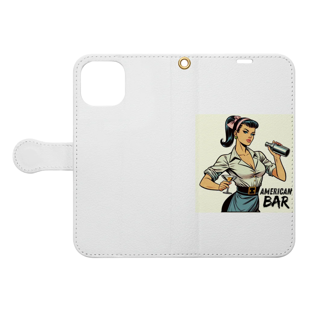 AMERICAN BARのアメコミ風バーテンダー Book-Style Smartphone Case:Opened (outside)