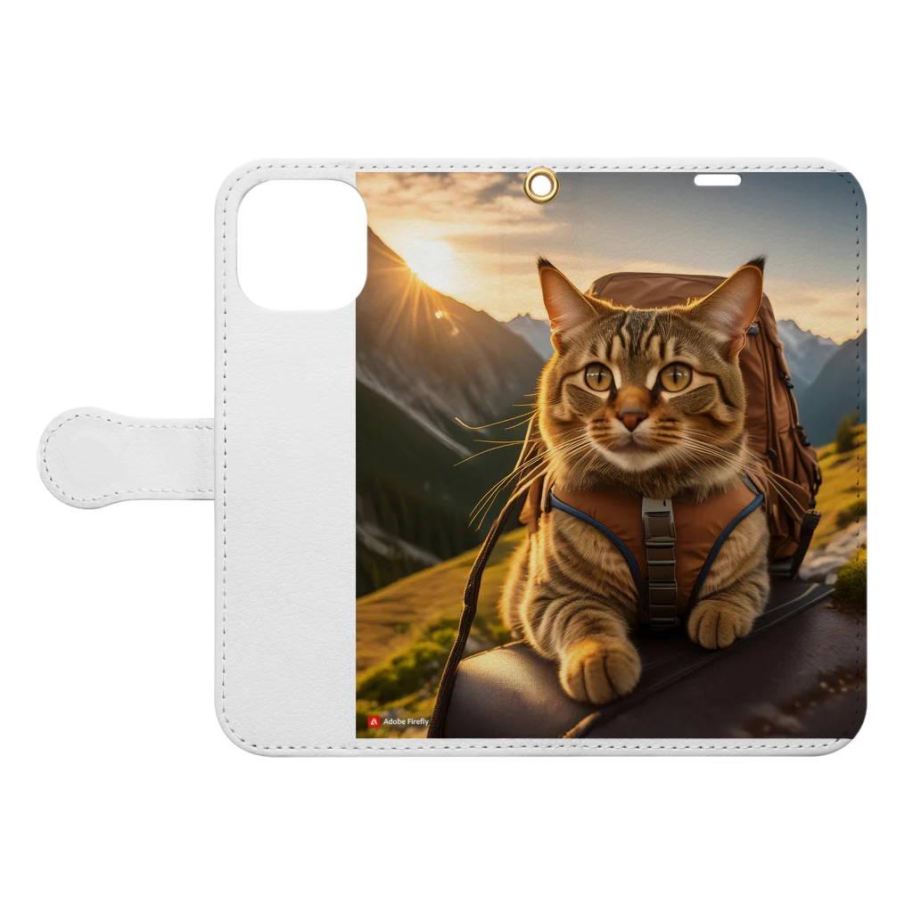 ねこ達と一緒のねこちゃんと冒険へGO Book-Style Smartphone Case:Opened (outside)