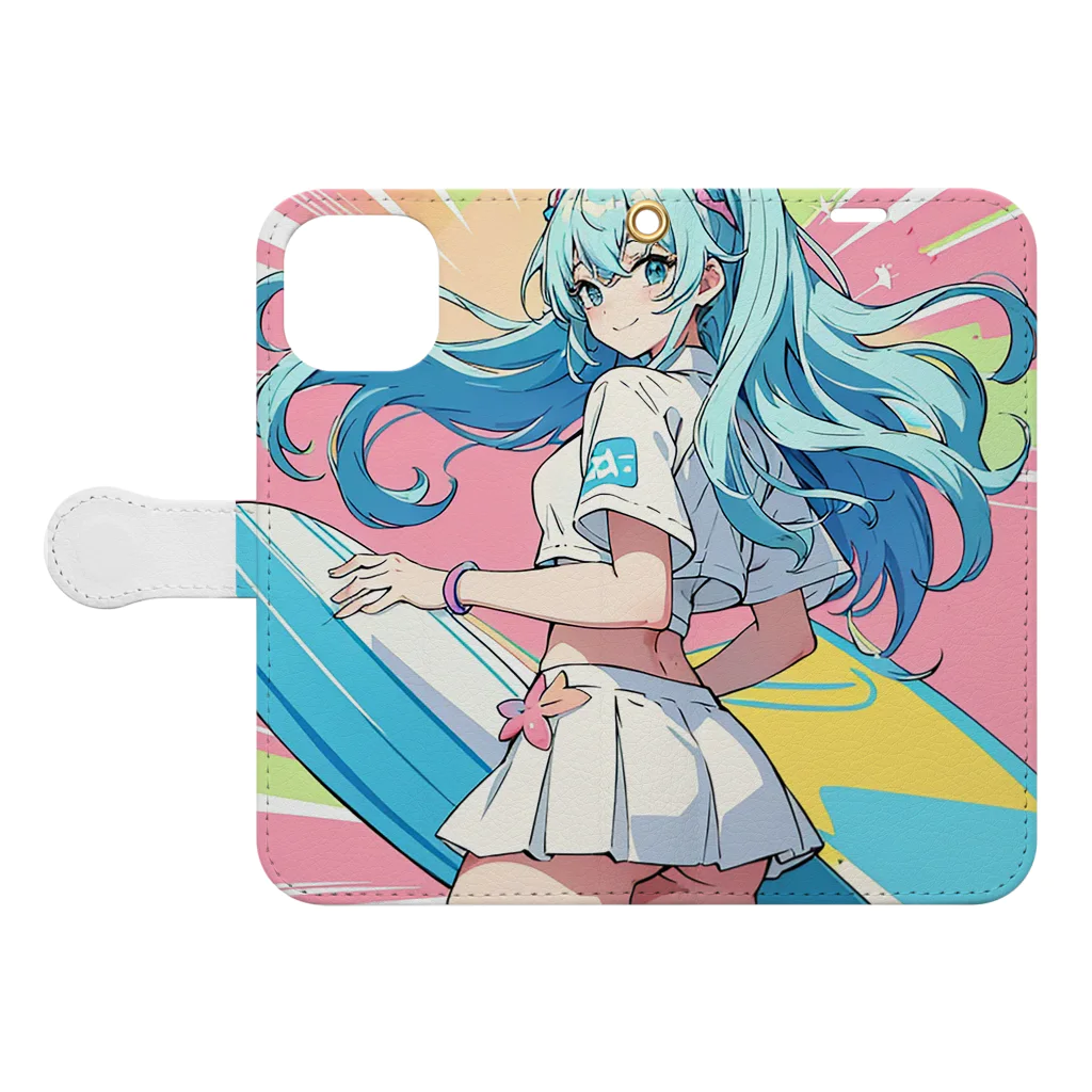 yozoraniyumeoの魔法サーファー少女 Book-Style Smartphone Case:Opened (outside)