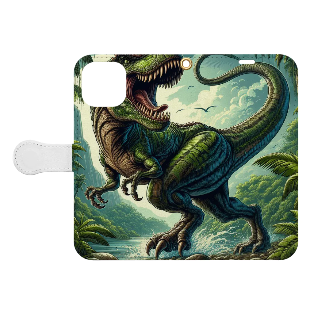 dinosaur_brothersのりあるティラノ③ Book-Style Smartphone Case:Opened (outside)