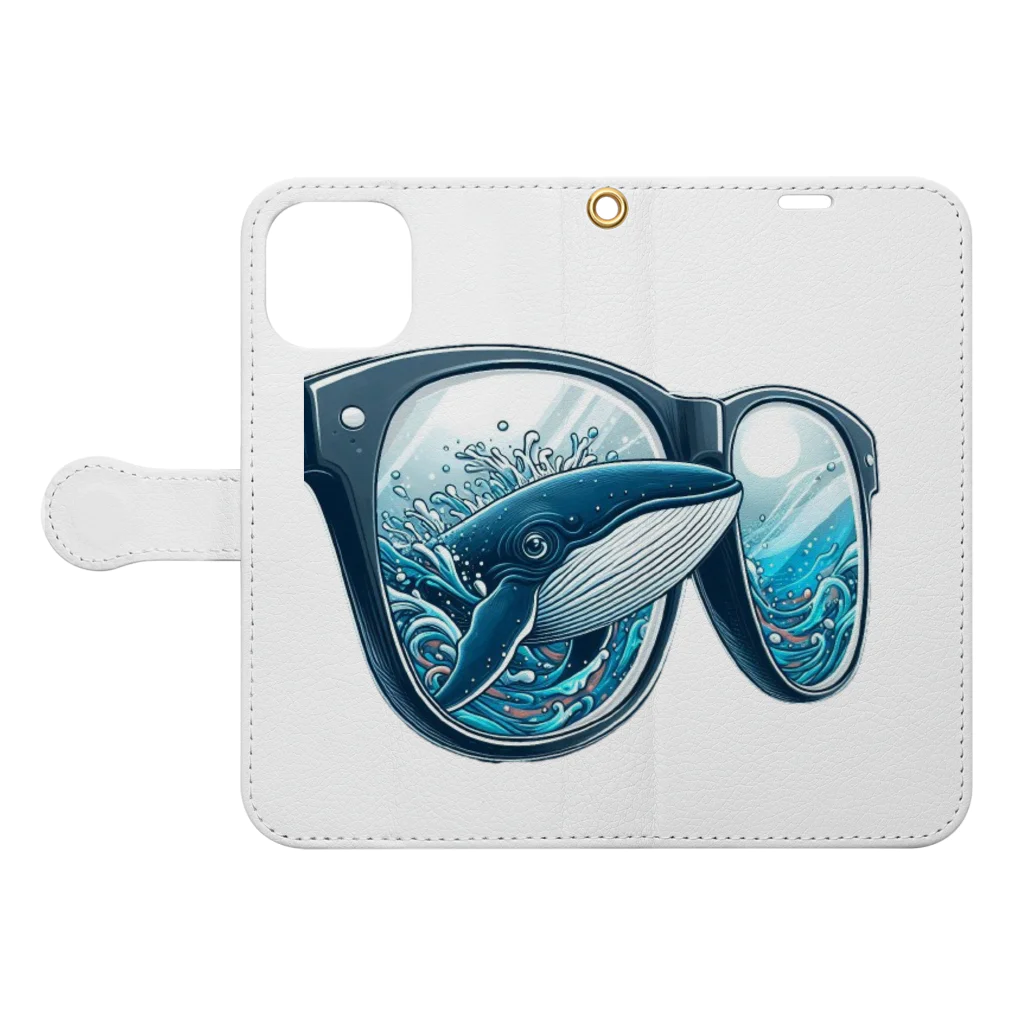れいのクジラのメガネ：海中の視界 Book-Style Smartphone Case:Opened (outside)