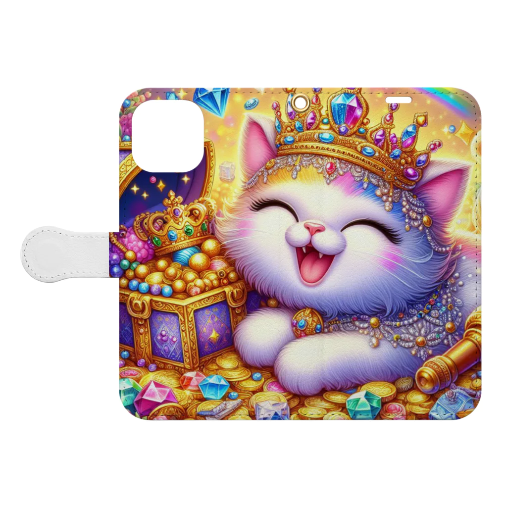 momoart8888の笑いが止まらない猫ちゃん🐈🩷 Book-Style Smartphone Case:Opened (outside)