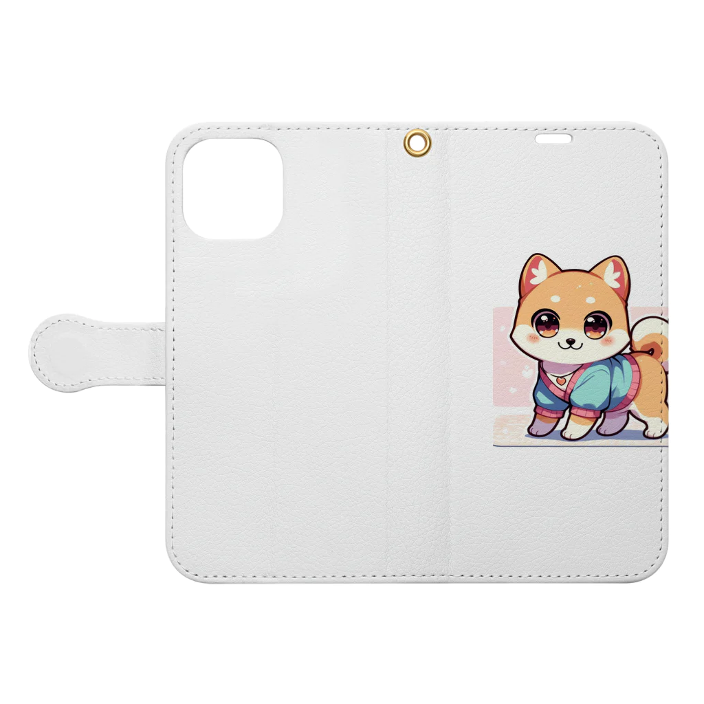 柴犬LOVEのキュートな柴犬キャラクターのマスコット Book-Style Smartphone Case:Opened (outside)