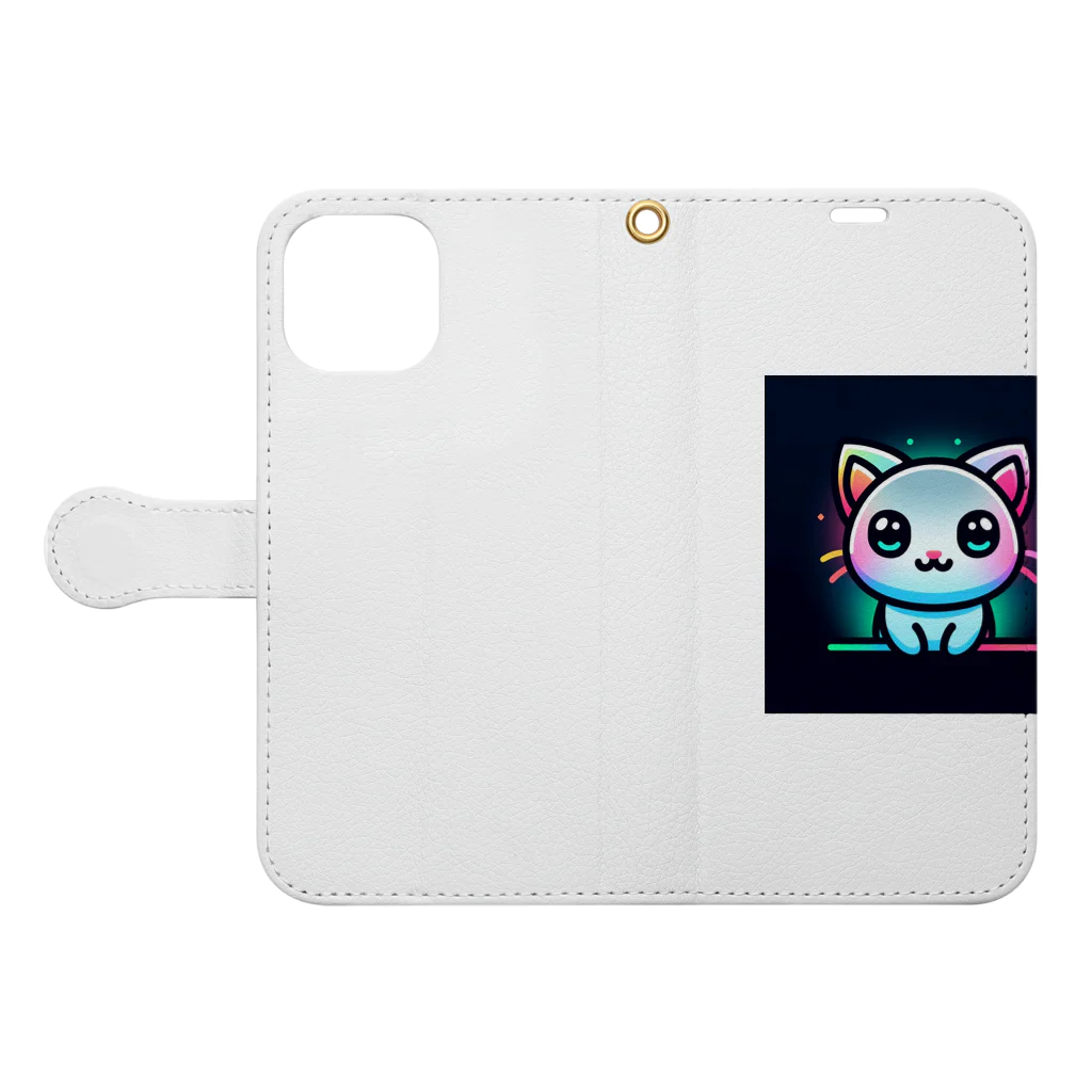 キャピキャピのネオン系の可愛い猫 Book-Style Smartphone Case:Opened (outside)