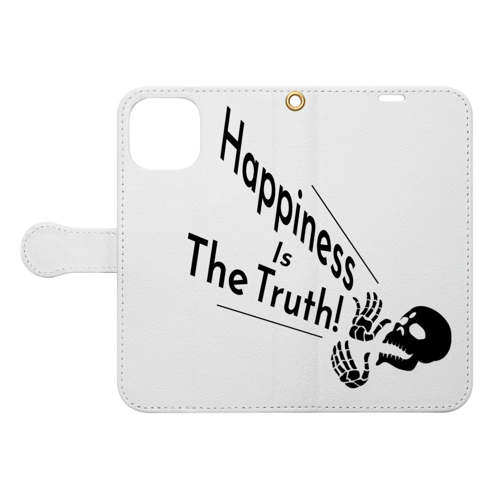『NG （Niche・Gate）』ニッチゲート-- IN SUZURIのHappiness Is The Truth!（黒） 手帳型スマホケースを開いた場合(外側)