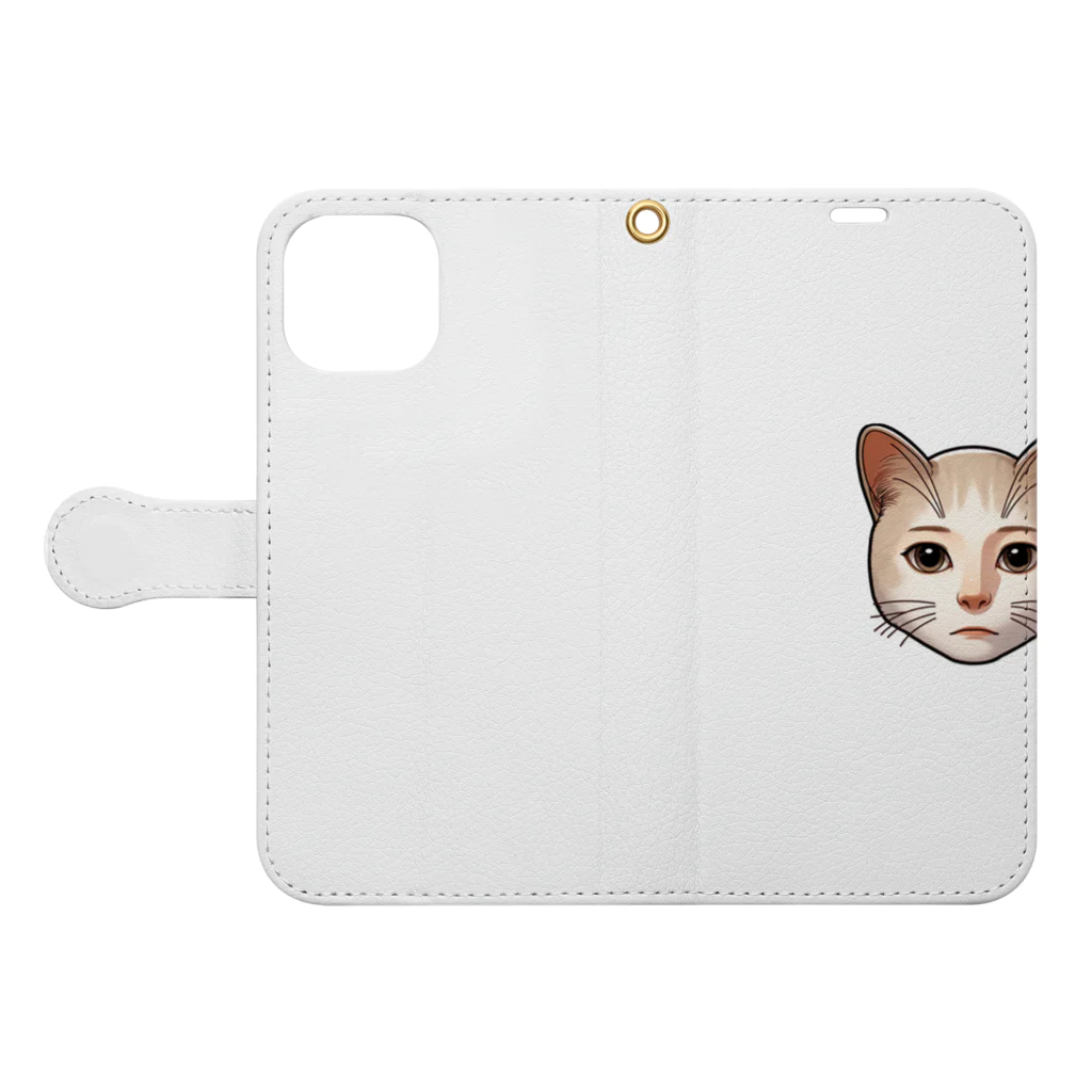 マキナリタのシュール人面猫にゃんたろう Book-Style Smartphone Case:Opened (outside)