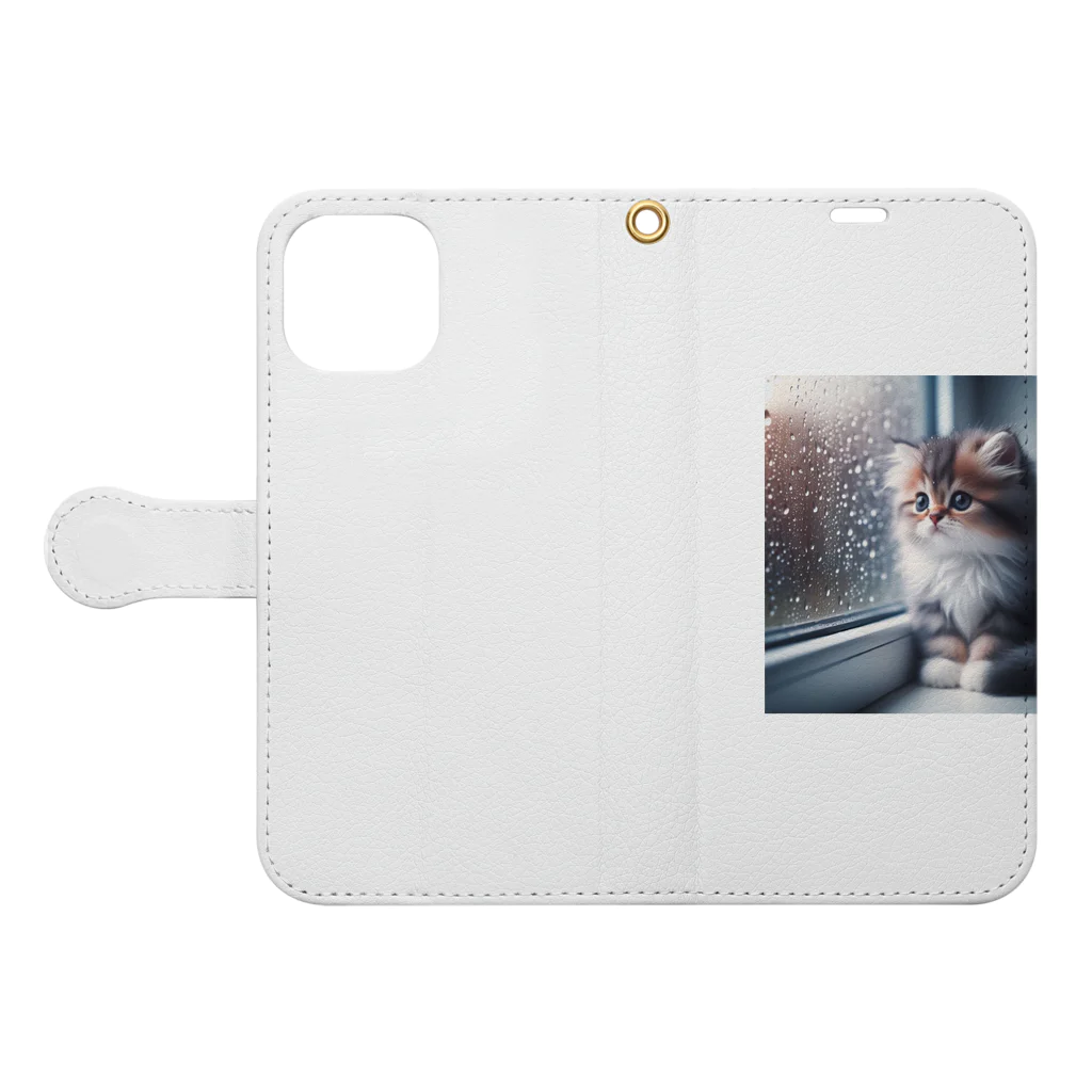 39キリリンの外を見ている子猫 Book-Style Smartphone Case:Opened (outside)