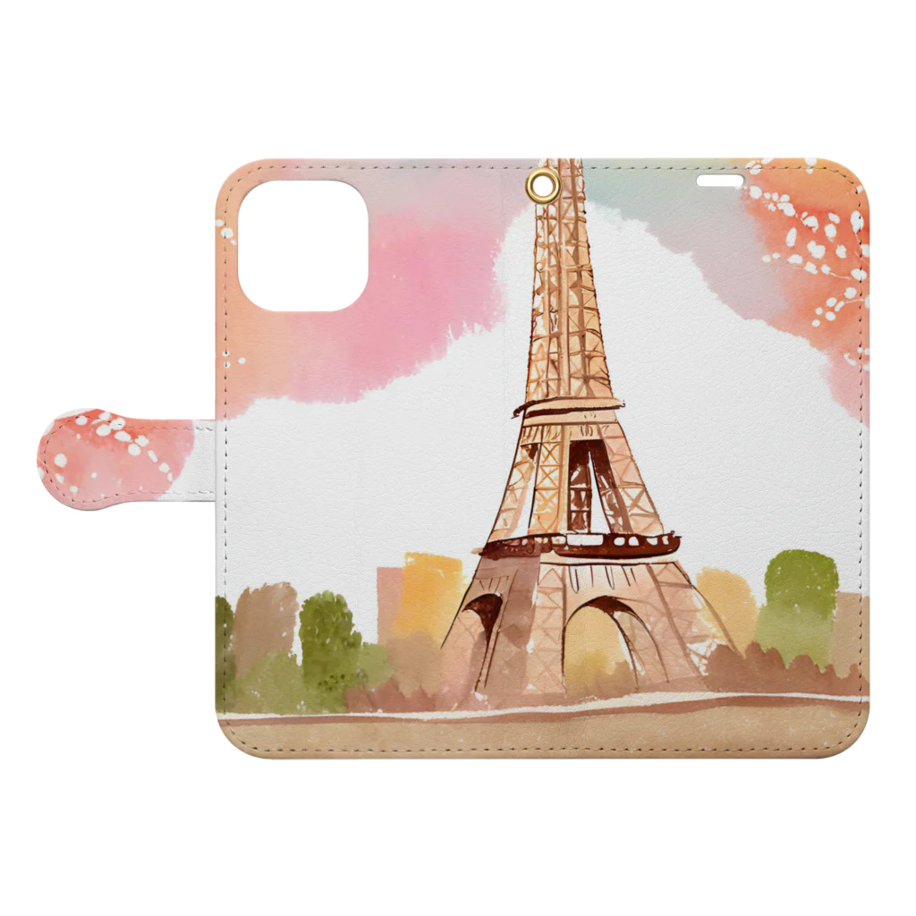 tyu-ripuのparis spring Book-Style Smartphone Case:Opened (outside)