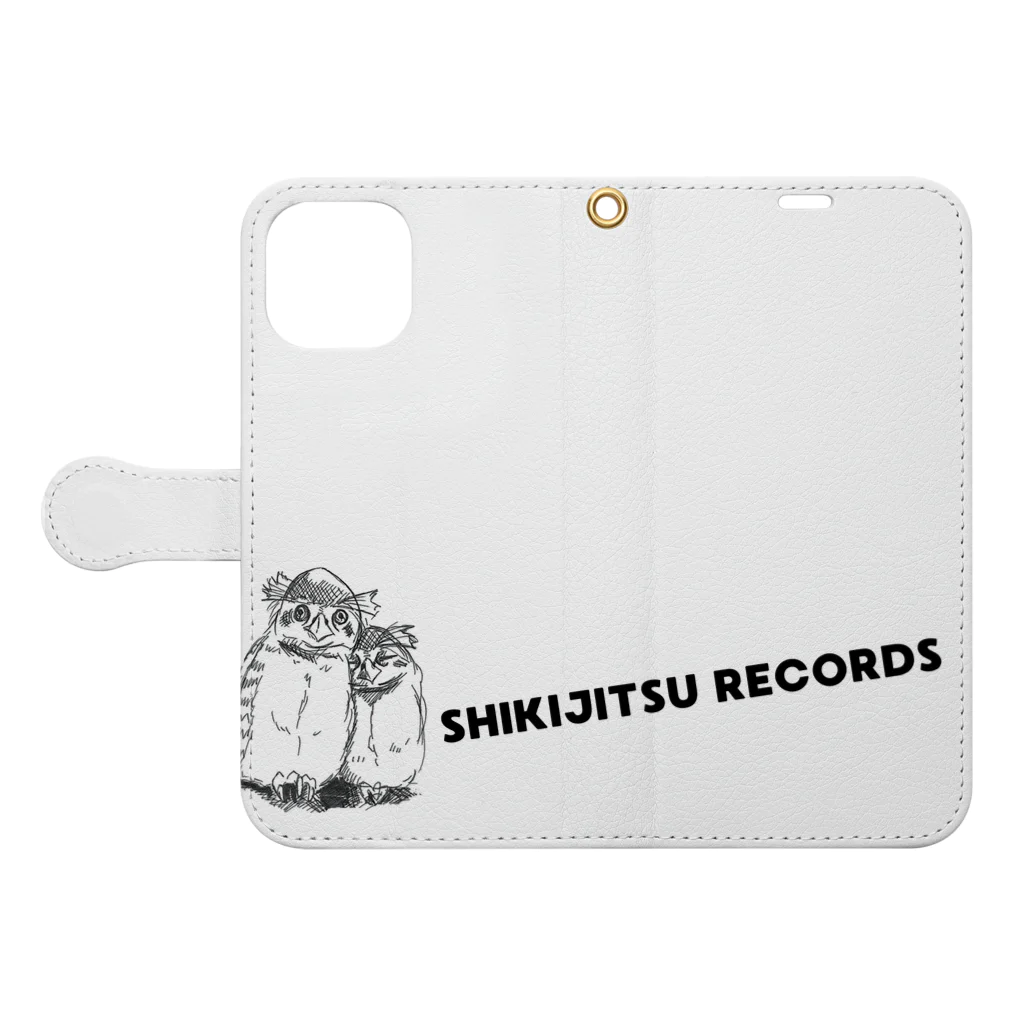 式日レコード - Shukijitsu Recordsの式日レコード／寄り添うフクロウ＋ロゴ Book-Style Smartphone Case:Opened (outside)