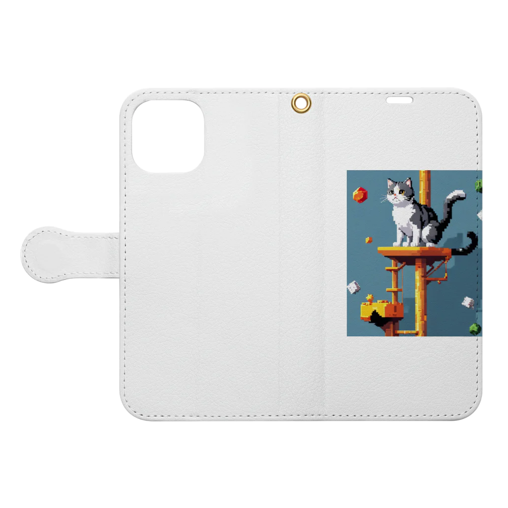 HIROKITI_HAPPYのキャットタワーで遊ぶ猫 Book-Style Smartphone Case:Opened (outside)