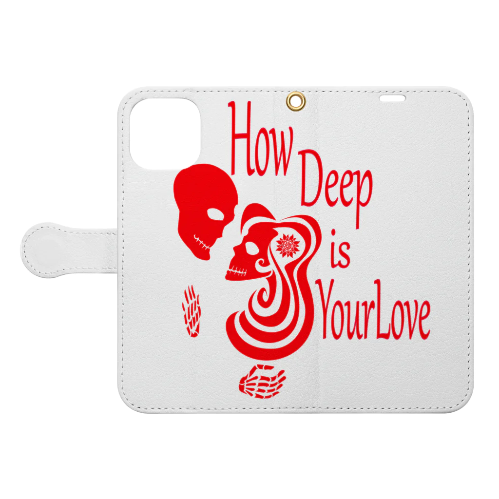 『NG （Niche・Gate）』ニッチゲート-- IN SUZURIのHow Deep Is Your Love（赤） 手帳型スマホケースを開いた場合(外側)
