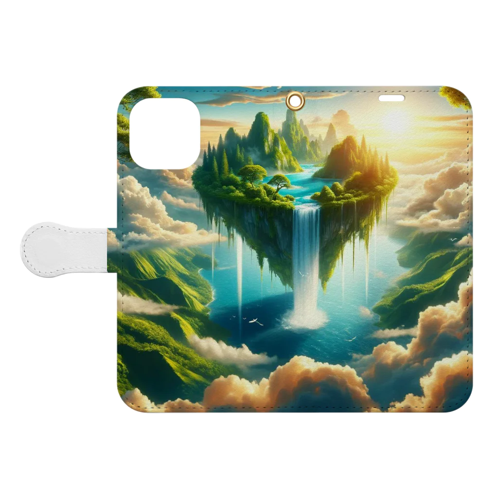 DQ9 TENSIの空高く浮かぶ伝説の島 Book-Style Smartphone Case:Opened (outside)