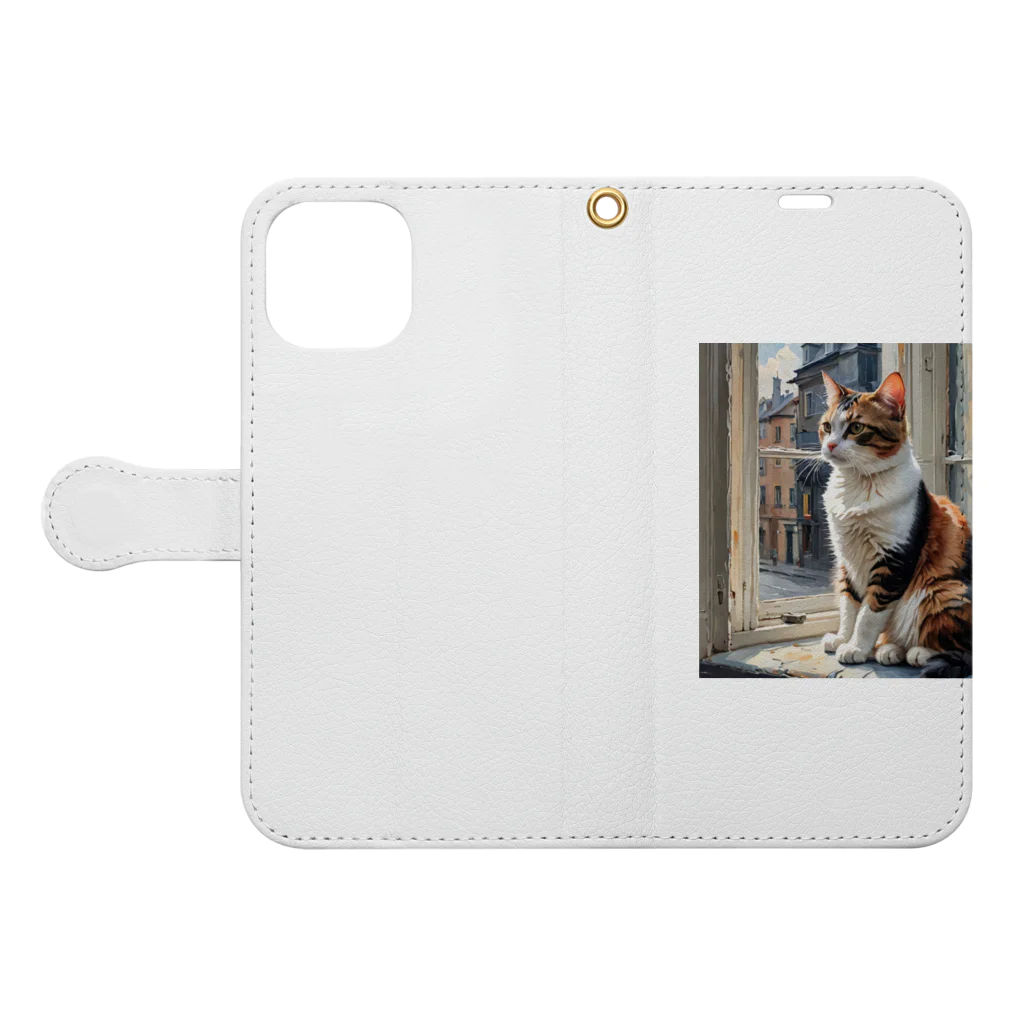 abahhyo1234の外を見る猫 Book-Style Smartphone Case:Opened (outside)