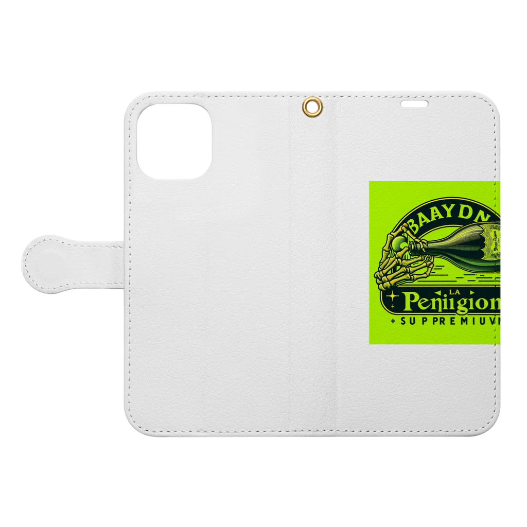 BABYLON  Channel　aiのドンペリ　骸骨　蛍光グリーン Book-Style Smartphone Case:Opened (outside)