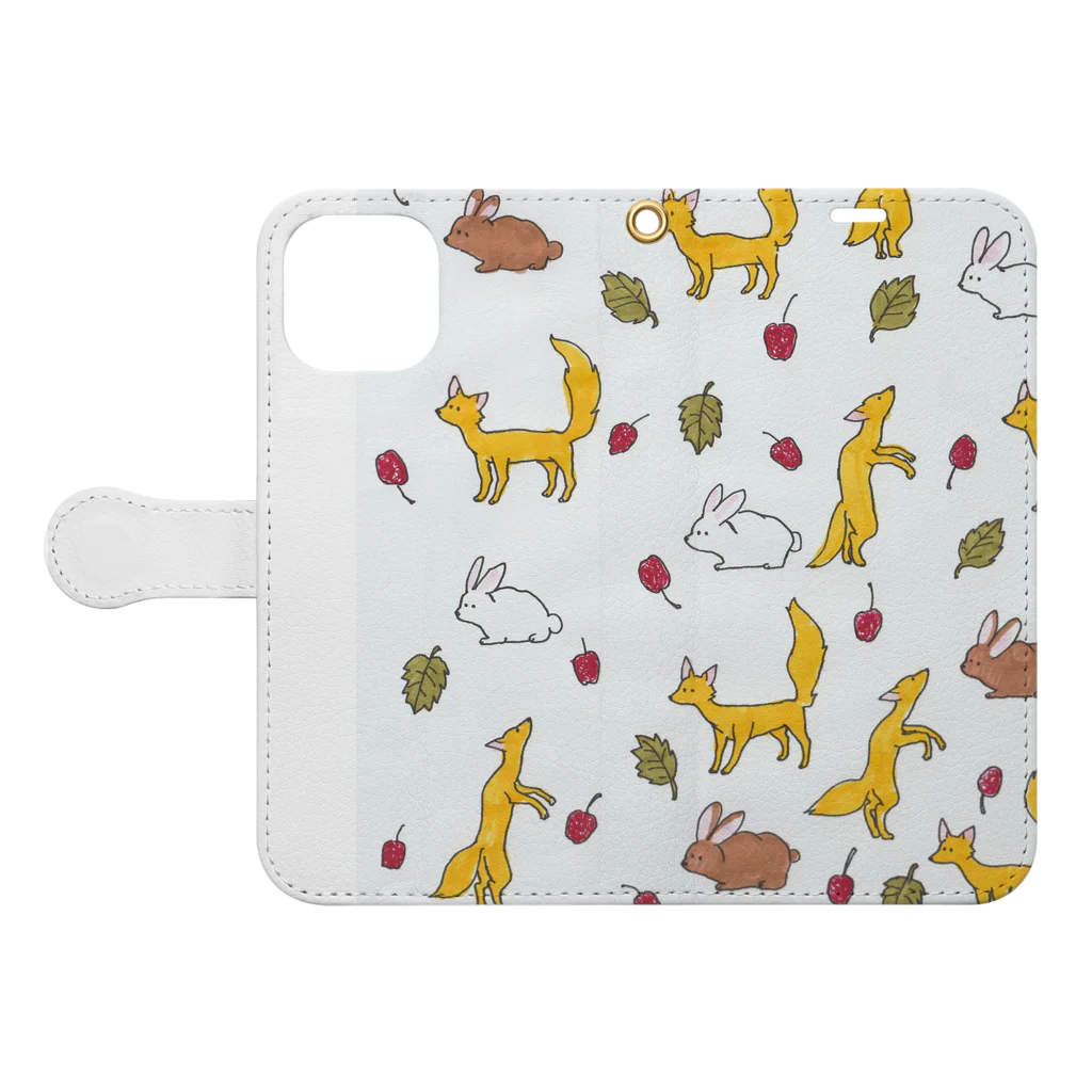 maru-marumochiの森の動物柄 Book-Style Smartphone Case:Opened (outside)