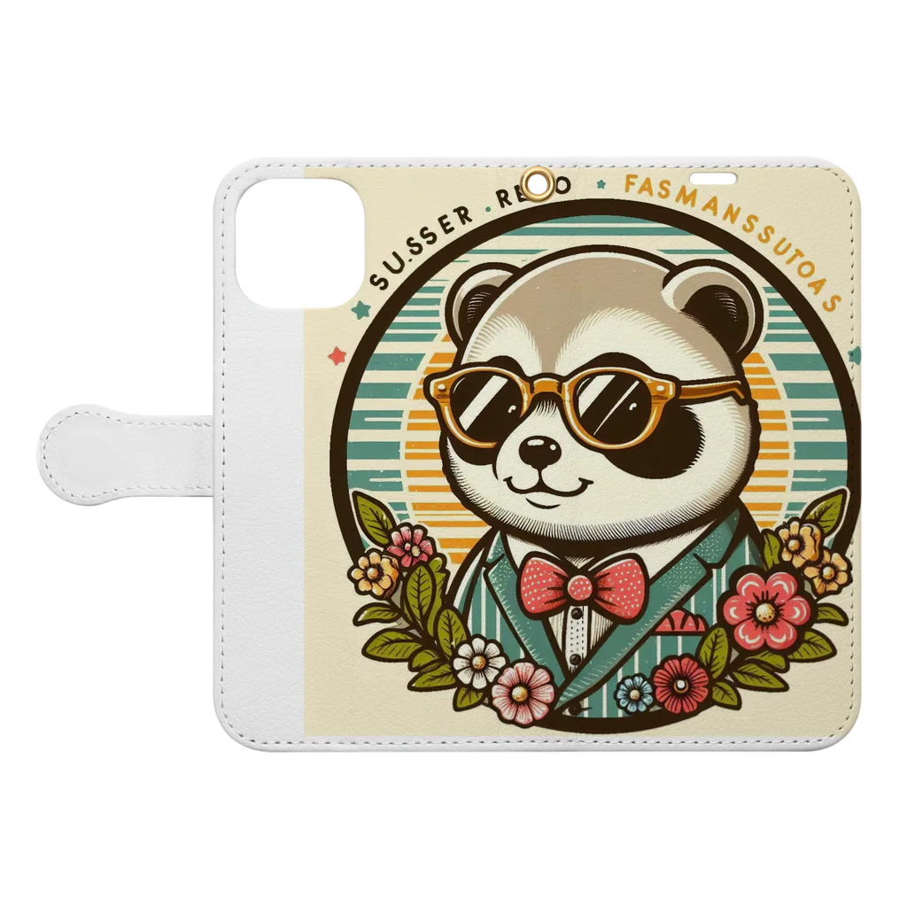 KAWAII SHOPのOSHARE RACCOON 手帳型スマホケースを開いた場合(外側)