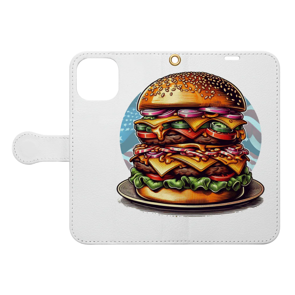 kazu_gのあなたを満足させるバーガーを!（濃色用） Book-Style Smartphone Case:Opened (outside)