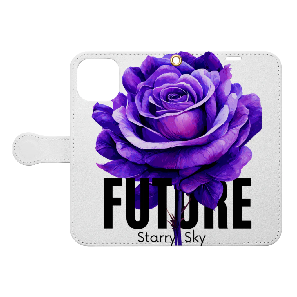 Future Starry Skyの紫色の薔薇 Book-Style Smartphone Case:Opened (outside)