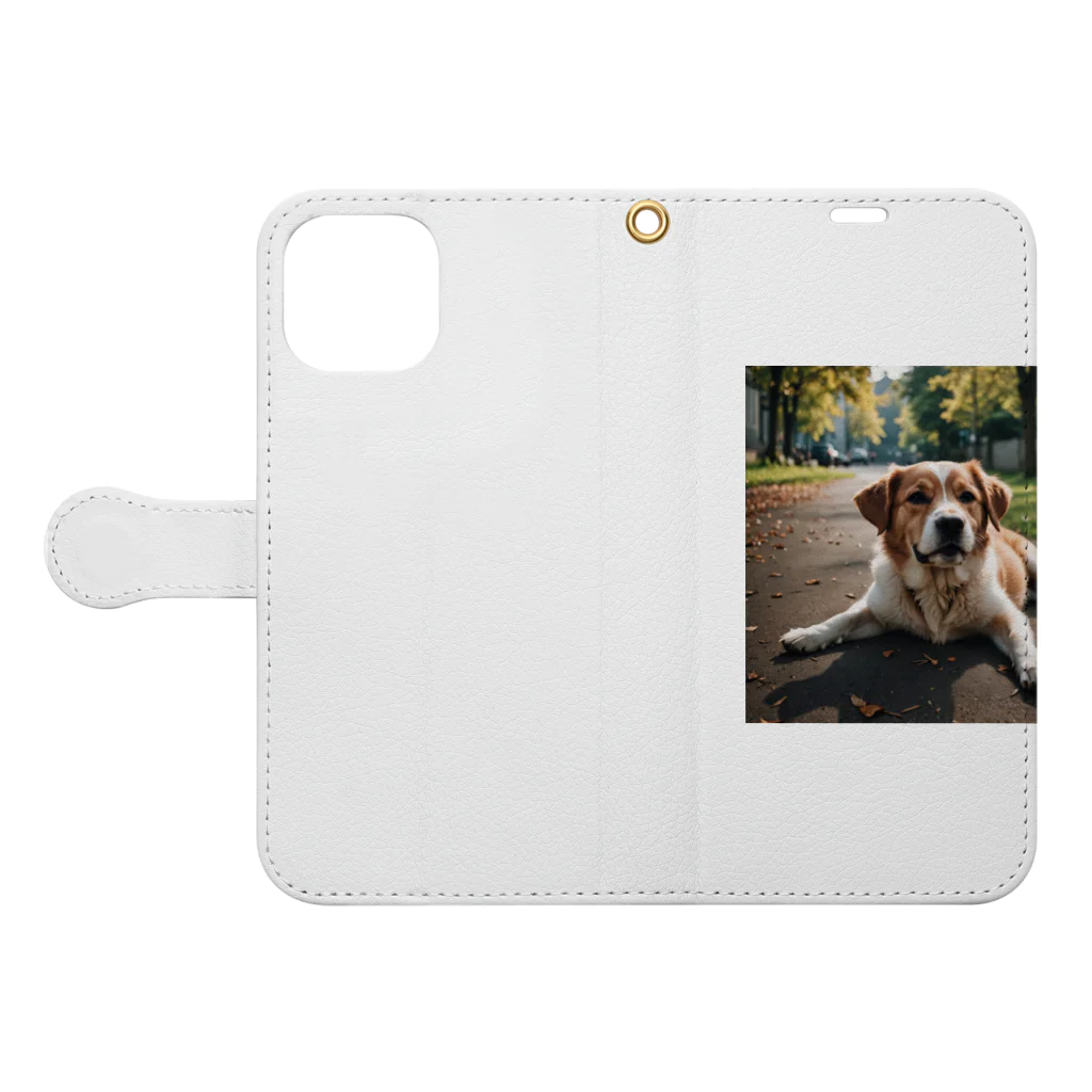 kokin0の足を広げて座る犬 Book-Style Smartphone Case:Opened (outside)