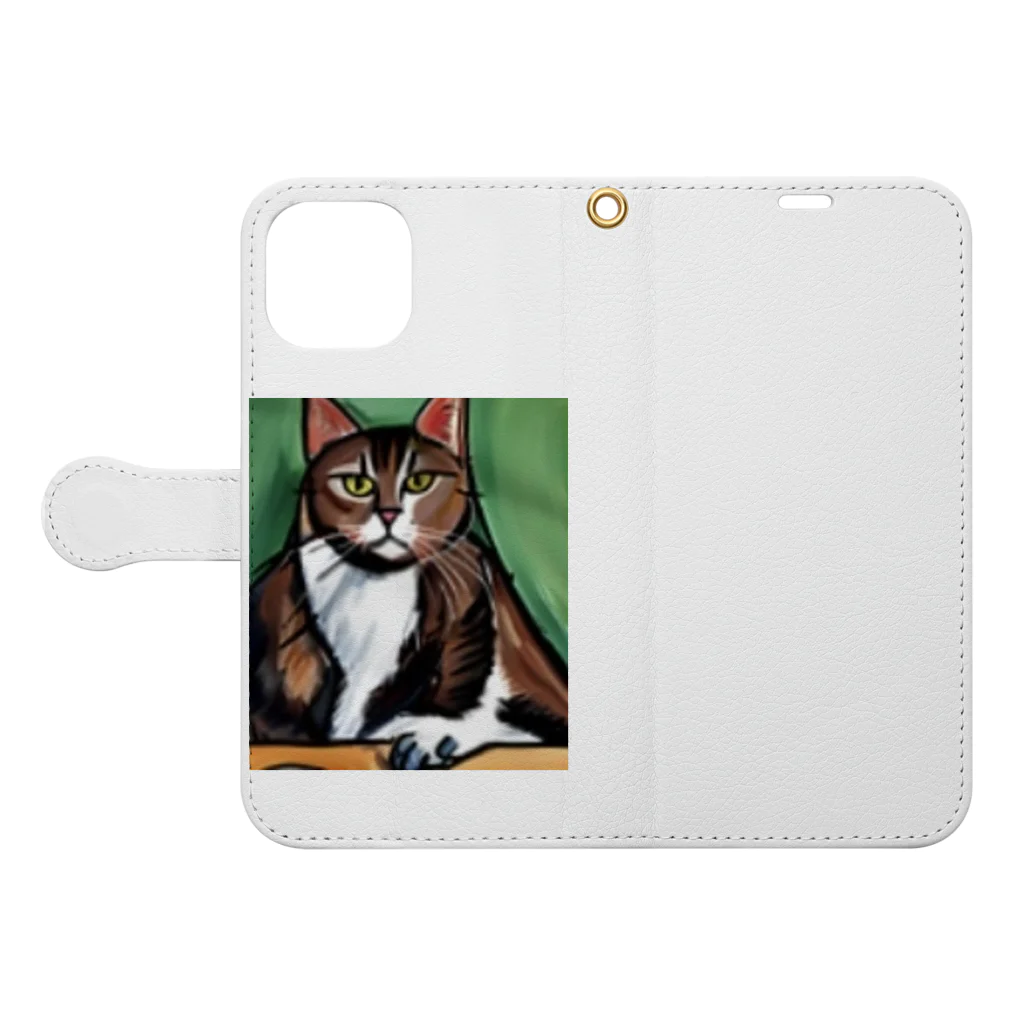 Ppit8のどっしりかまえる猫ちゃん Book-Style Smartphone Case:Opened (outside)