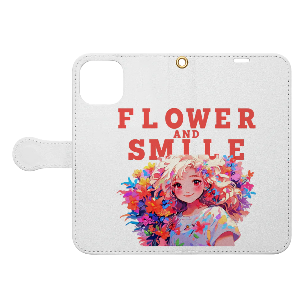 araakii@꧁THE DOGRUN꧂のFLOWER AND SMILE 01 Book-Style Smartphone Case:Opened (outside)