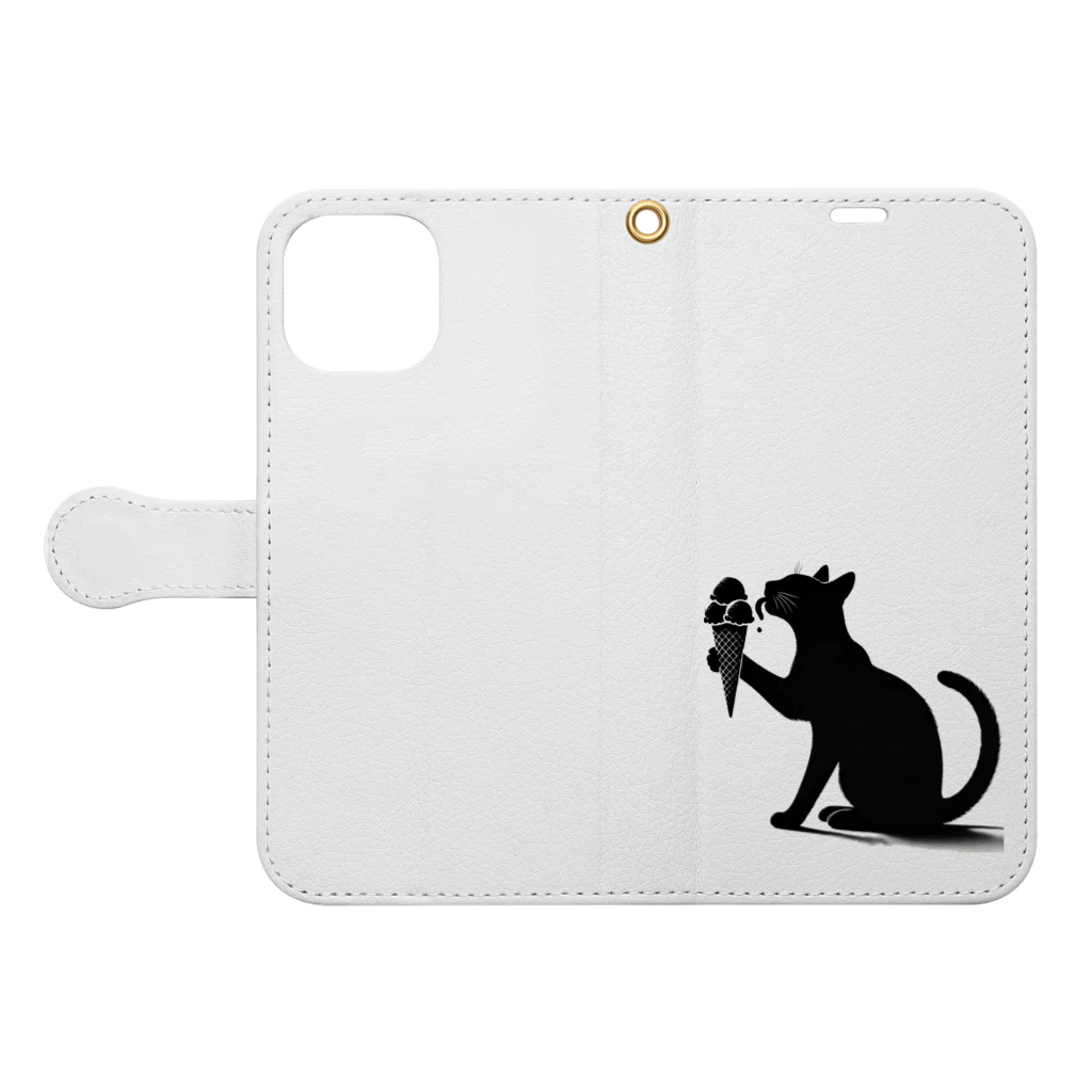 YPO_industryのアイスを舐める猫 Book-Style Smartphone Case:Opened (outside)