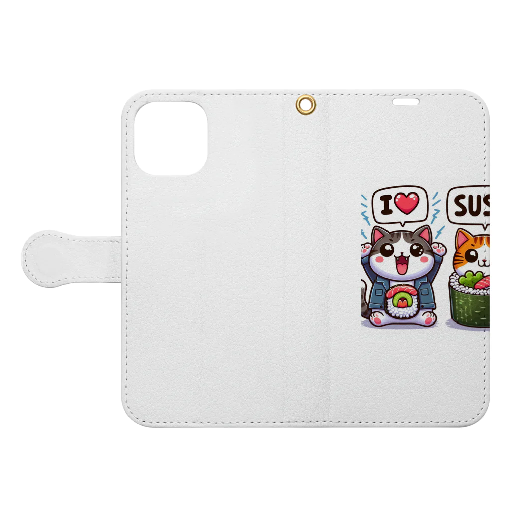 ATOZEKI777の猫おすっしラブ Book-Style Smartphone Case:Opened (outside)