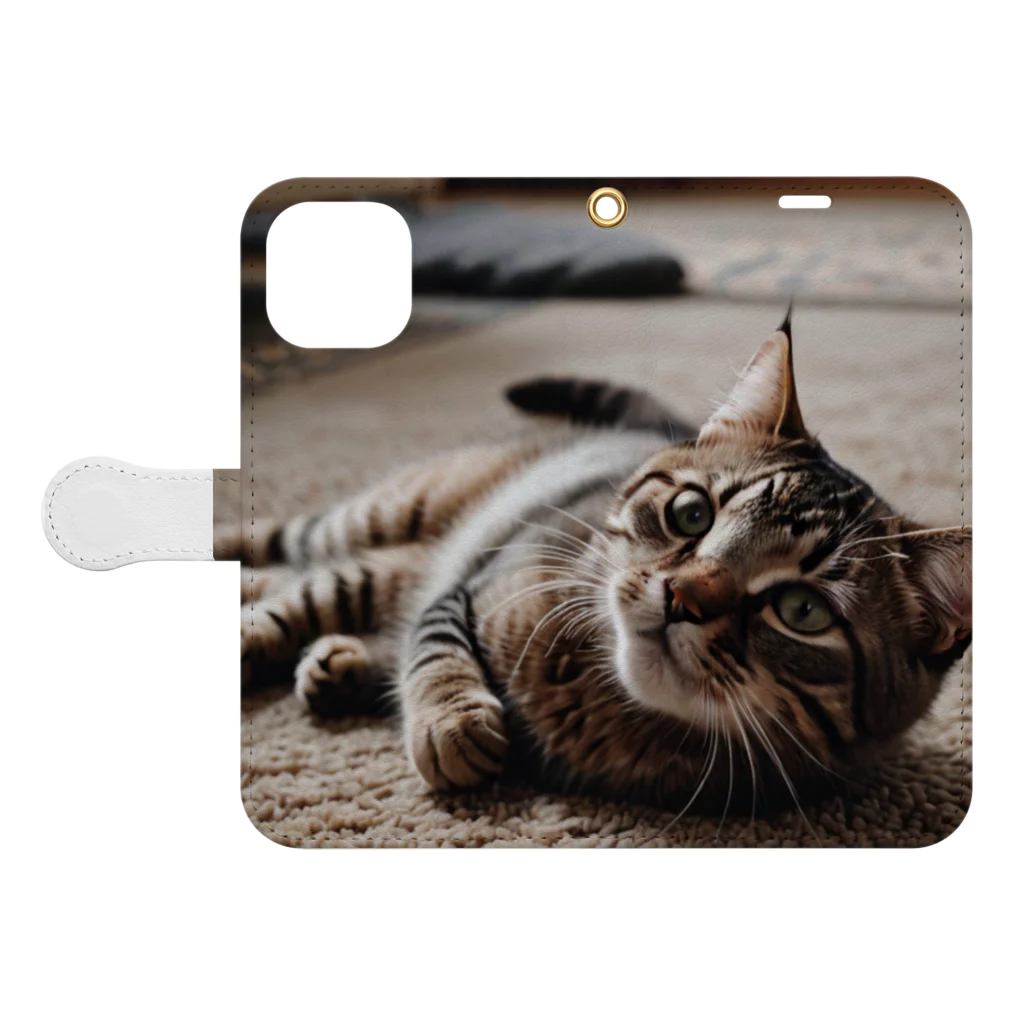 zigerparkの寝転ぶ猫 Book-Style Smartphone Case:Opened (outside)