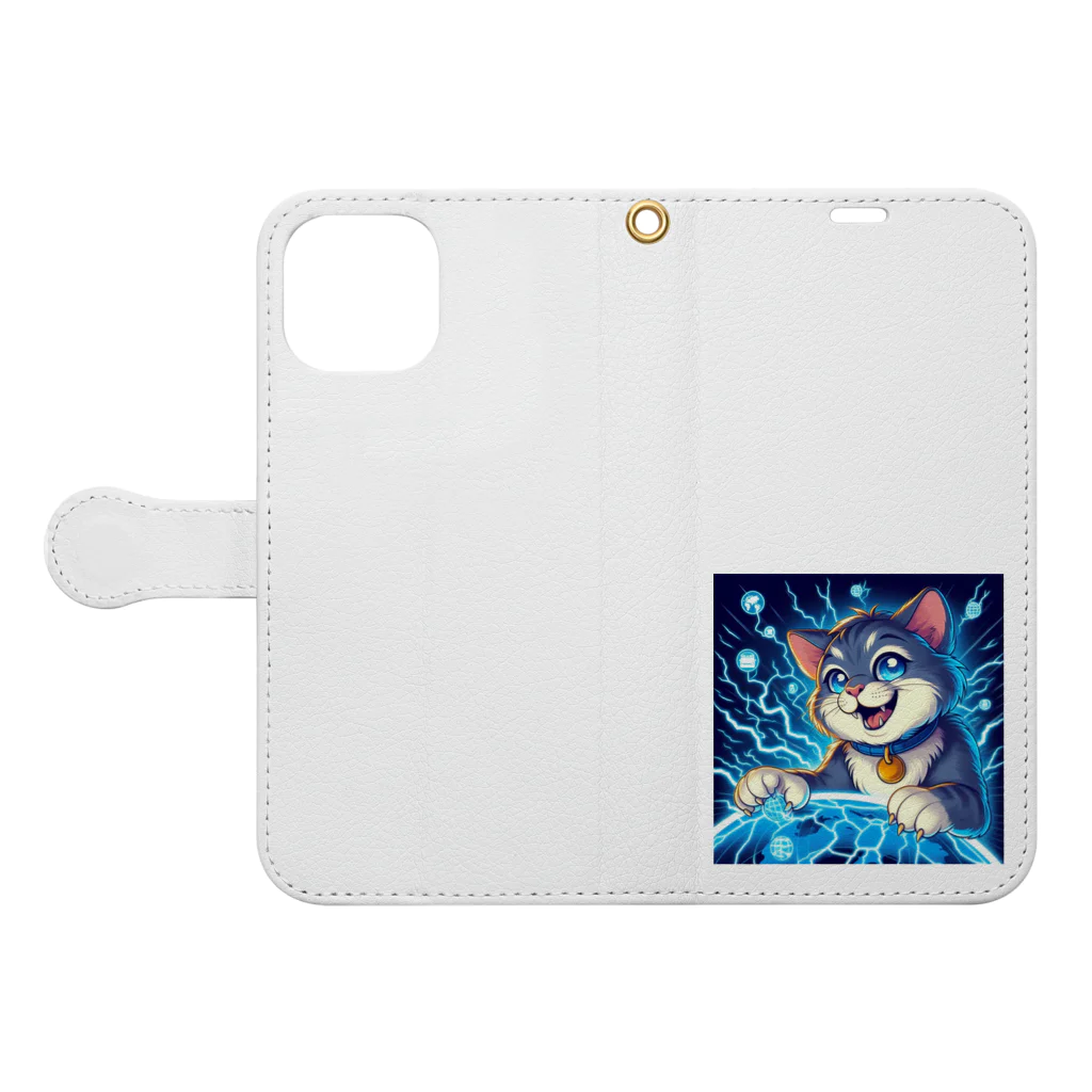 frogsystemの電脳猫 Book-Style Smartphone Case:Opened (outside)