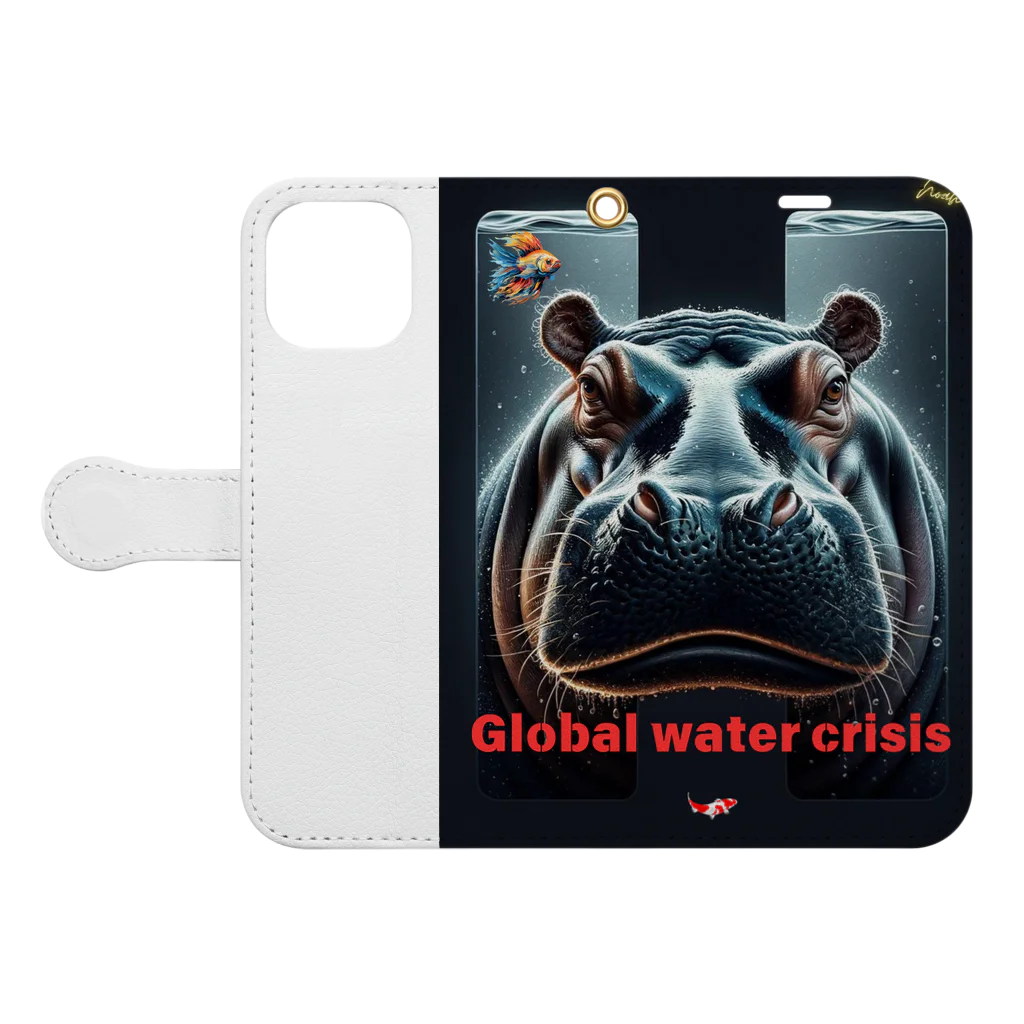 NaturalCanvasのhippo  * Global water crisis Book-Style Smartphone Case:Opened (outside)