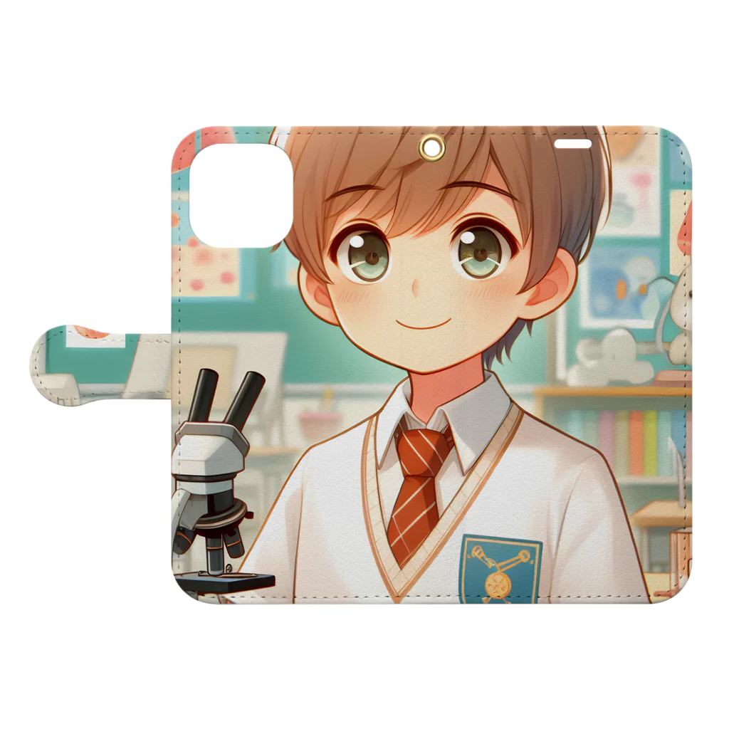 可愛い男の子イラスト販売所　By,keicyanの男の子　中学1年生　科学部 Book-Style Smartphone Case:Opened (outside)