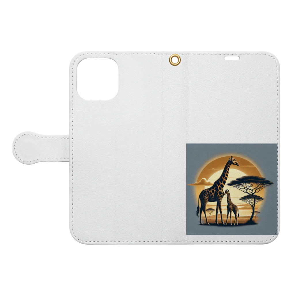 akinyan3128の夕日の中のキリンさん Book-Style Smartphone Case:Opened (outside)