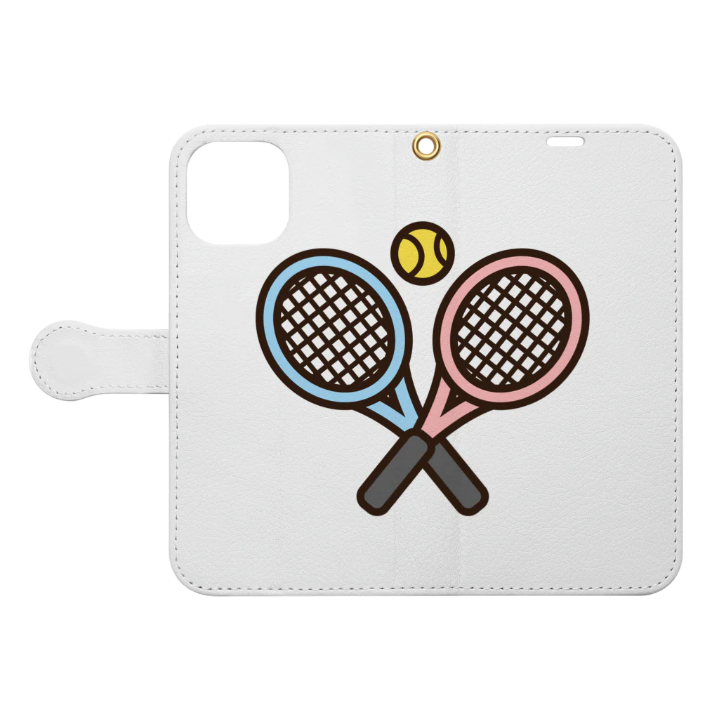 お絵かき屋さんのテニスのラケットとボール Book-Style Smartphone Case:Opened (outside)