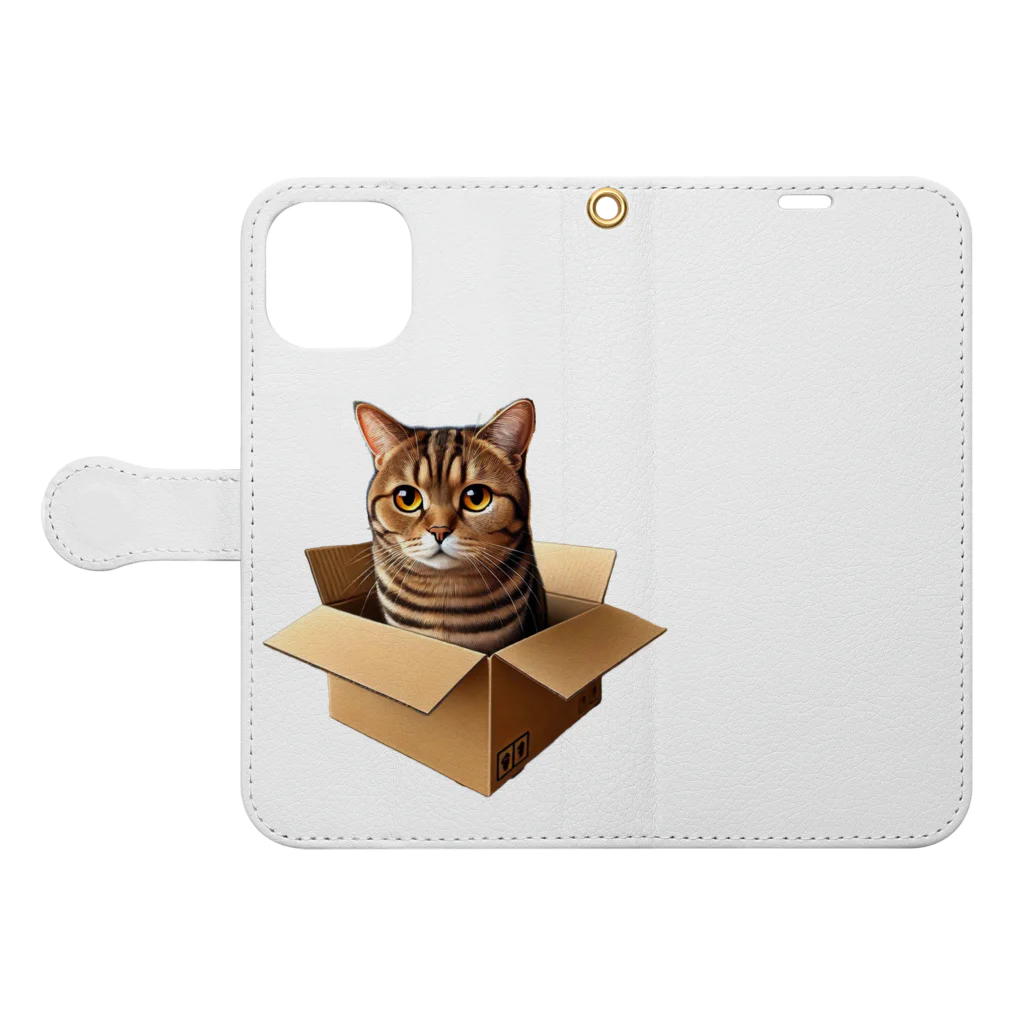 猫の小梅お嬢さんの小梅ちゃん　箱猫 Book-Style Smartphone Case:Opened (outside)