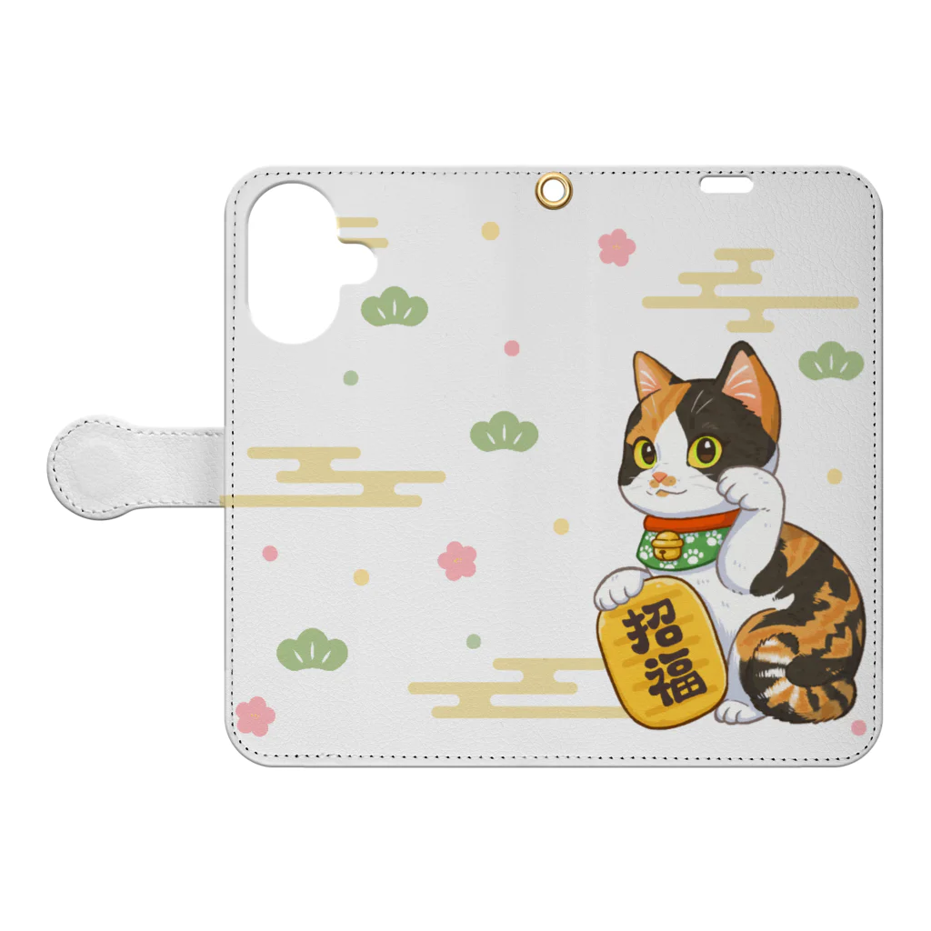 猫彩雑貨店-mao-の招き愛猫　まおまお Book-Style Smartphone Case:Opened (outside)