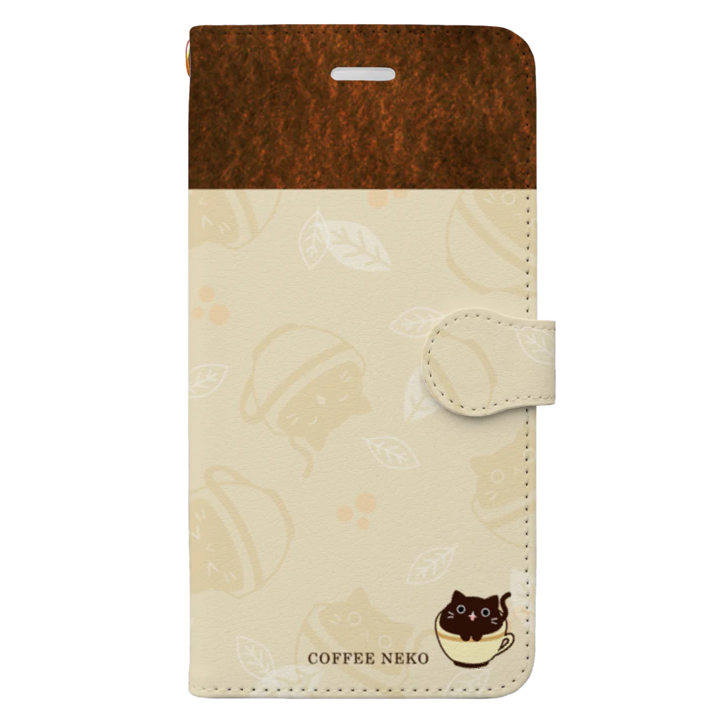 三色ひつじのコーヒーねこ ふんわりコーヒー色 Book-Style Smartphone Case