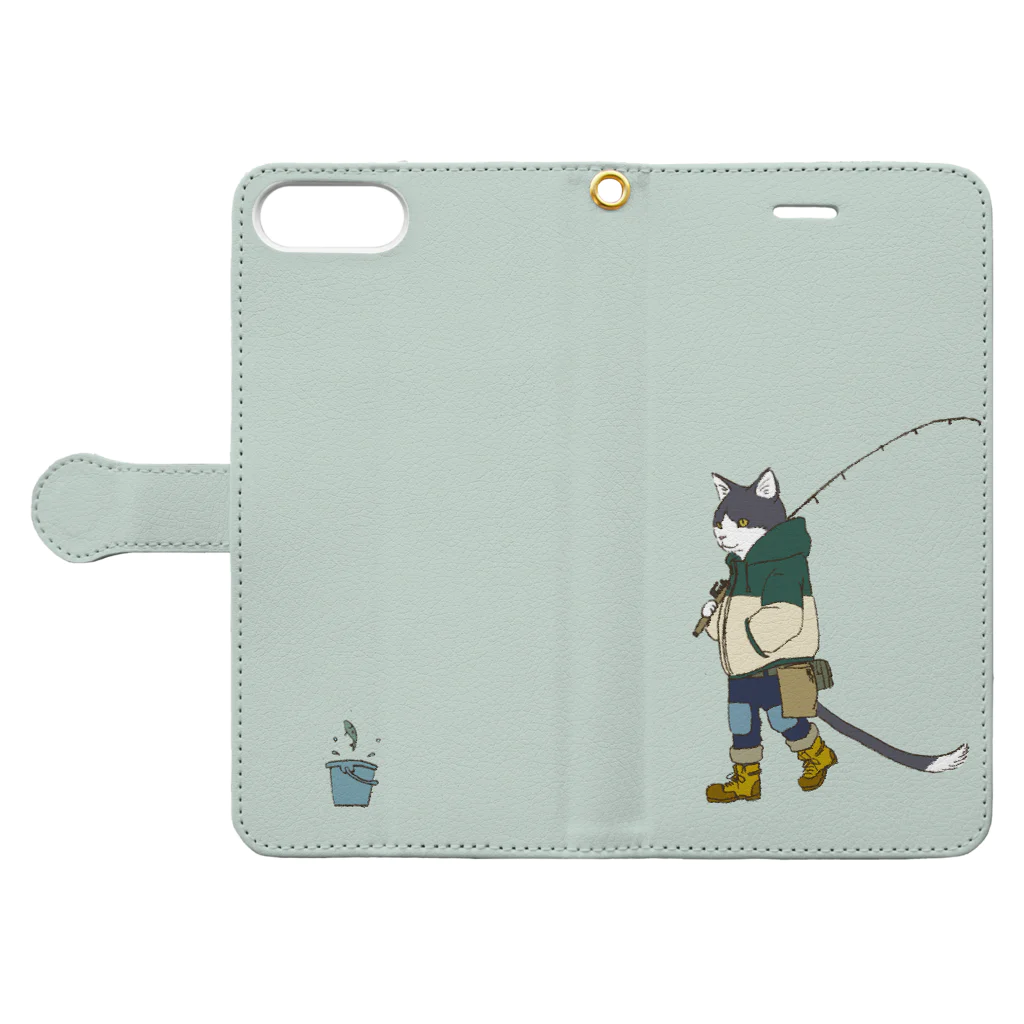 flip flapのForest cat(釣りver.) Book-Style Smartphone Case:Opened (outside)