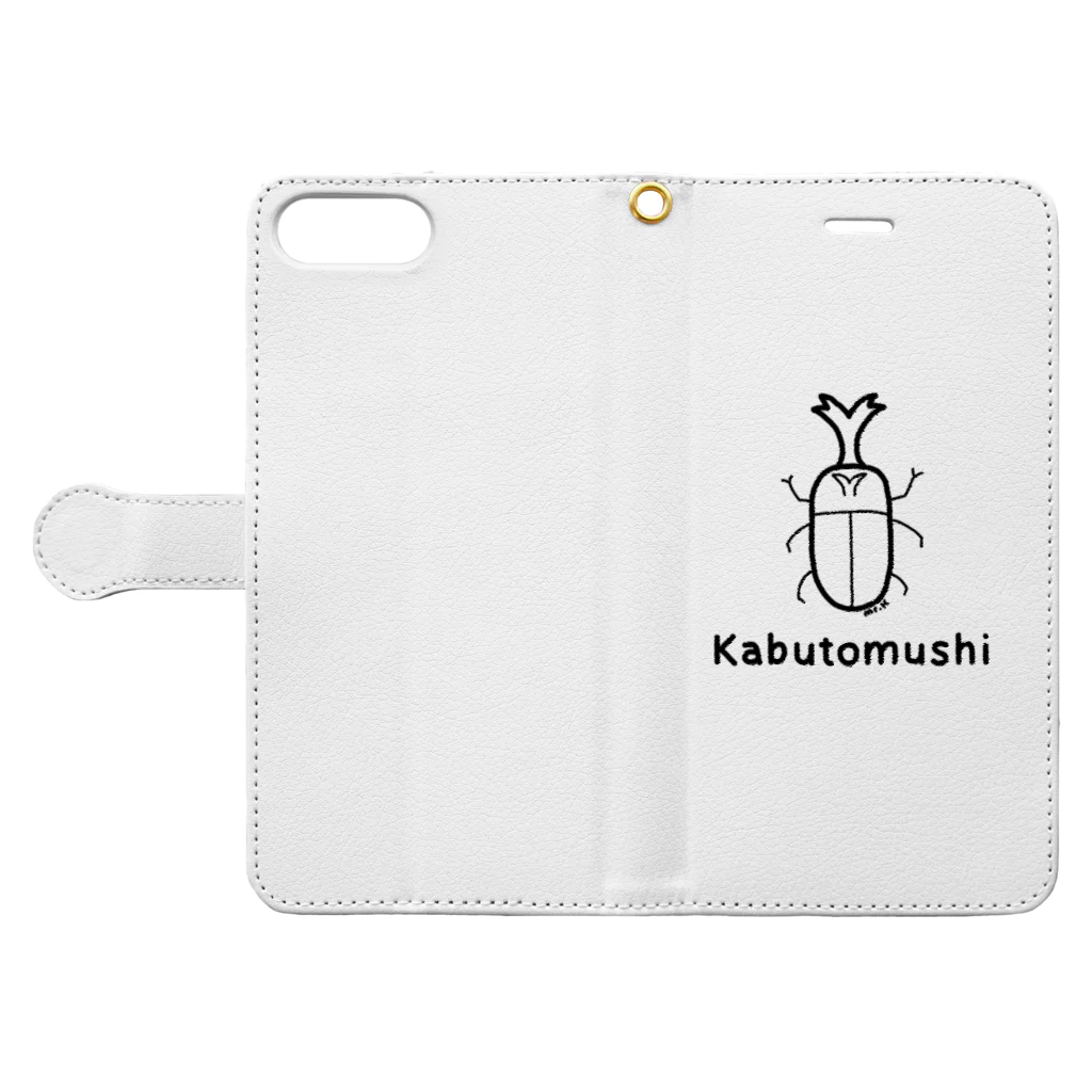 MrKShirtsのKabutomushi (カブトムシ) 黒デザイン 手帳型スマホケースを開いた場合(外側)