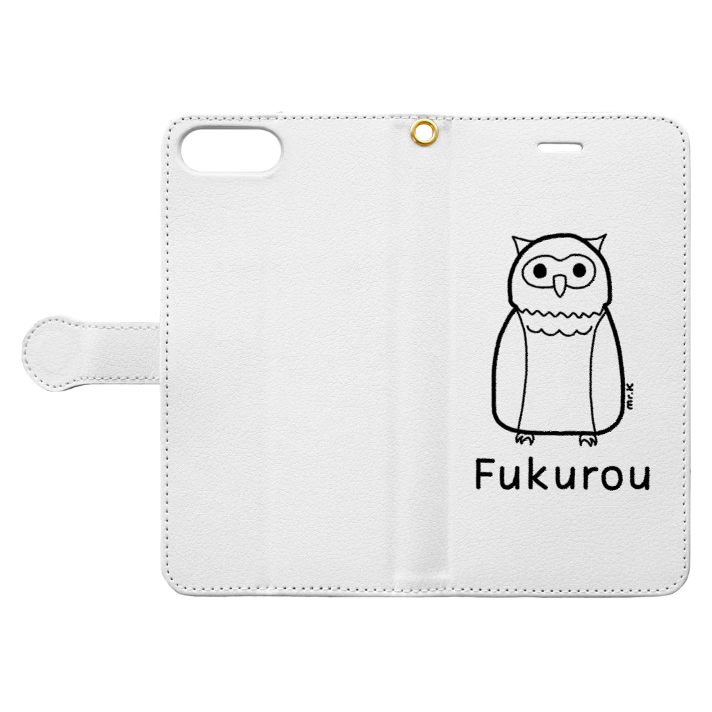 MrKShirtsのFukurou (フクロウ) 黒デザイン Book-Style Smartphone Case:Opened (outside)