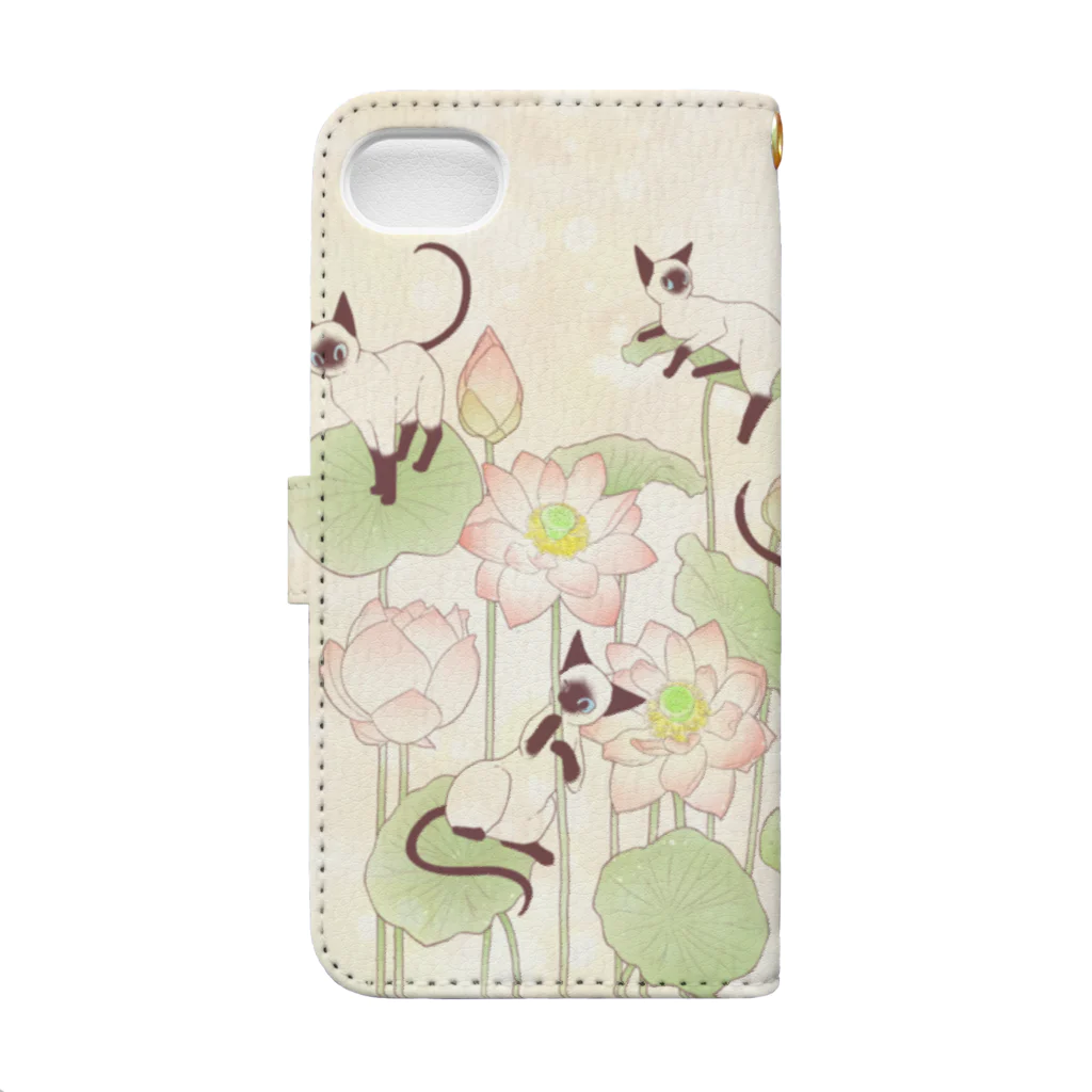 OSORAの蓮の花とシャム猫 Book-Style Smartphone Case :back